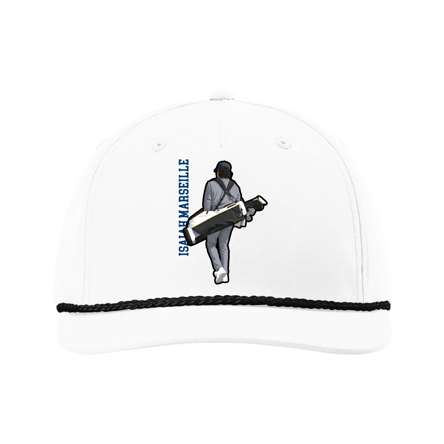 Five-Panel Classic Rope Cap — Name Vertical in White