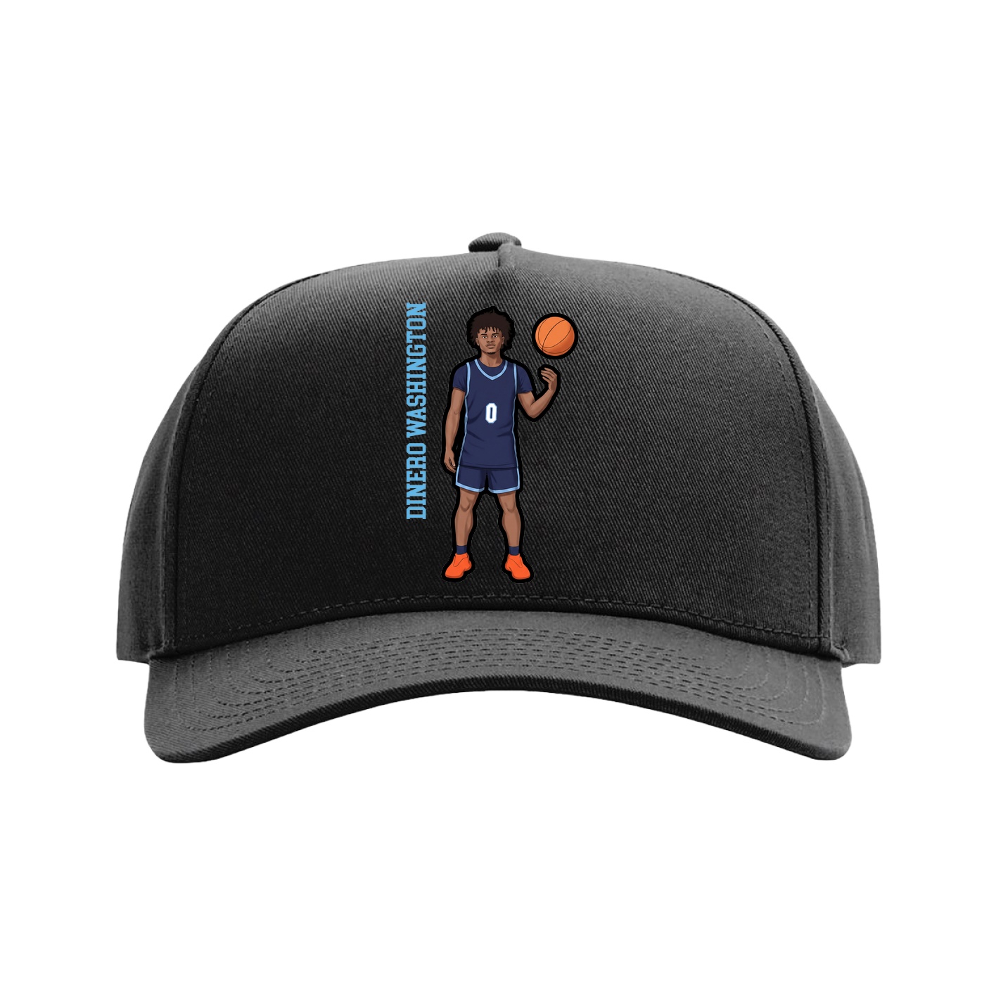 Full Fabric Five-Panel Champ Cap — Name Vertical in Black