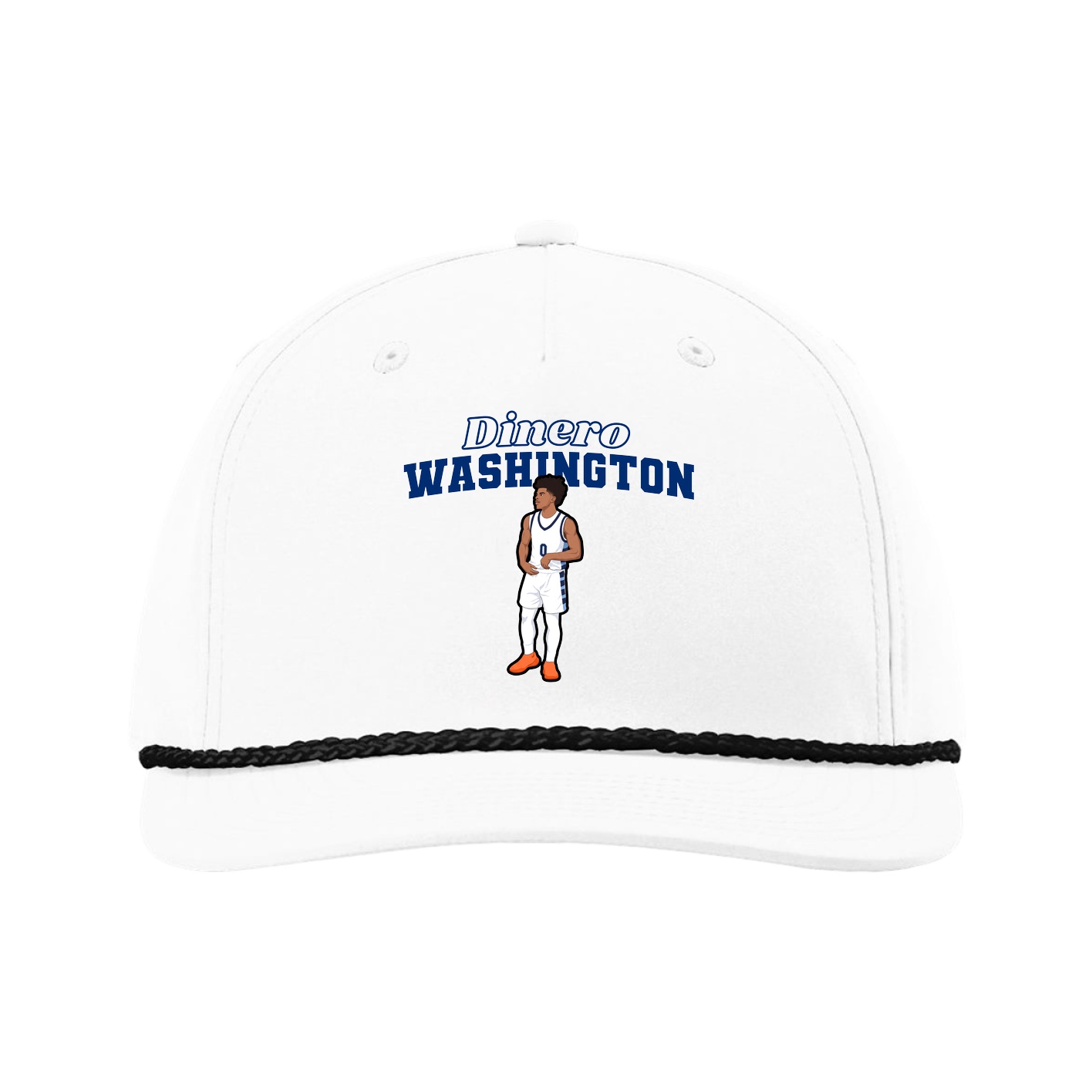 Five-Panel Classic Rope Cap — Name Arch in White