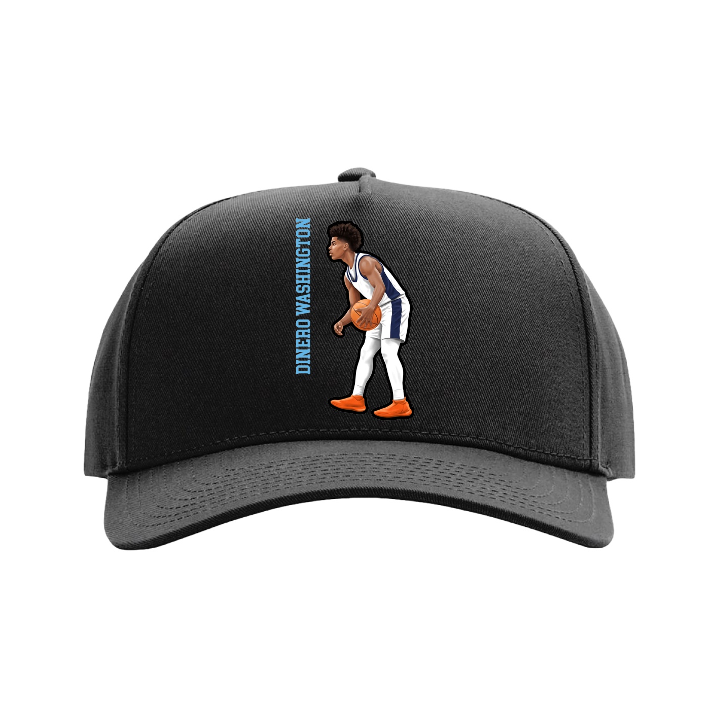 Full Fabric Five-Panel Champ Cap — Name Vertical in Black