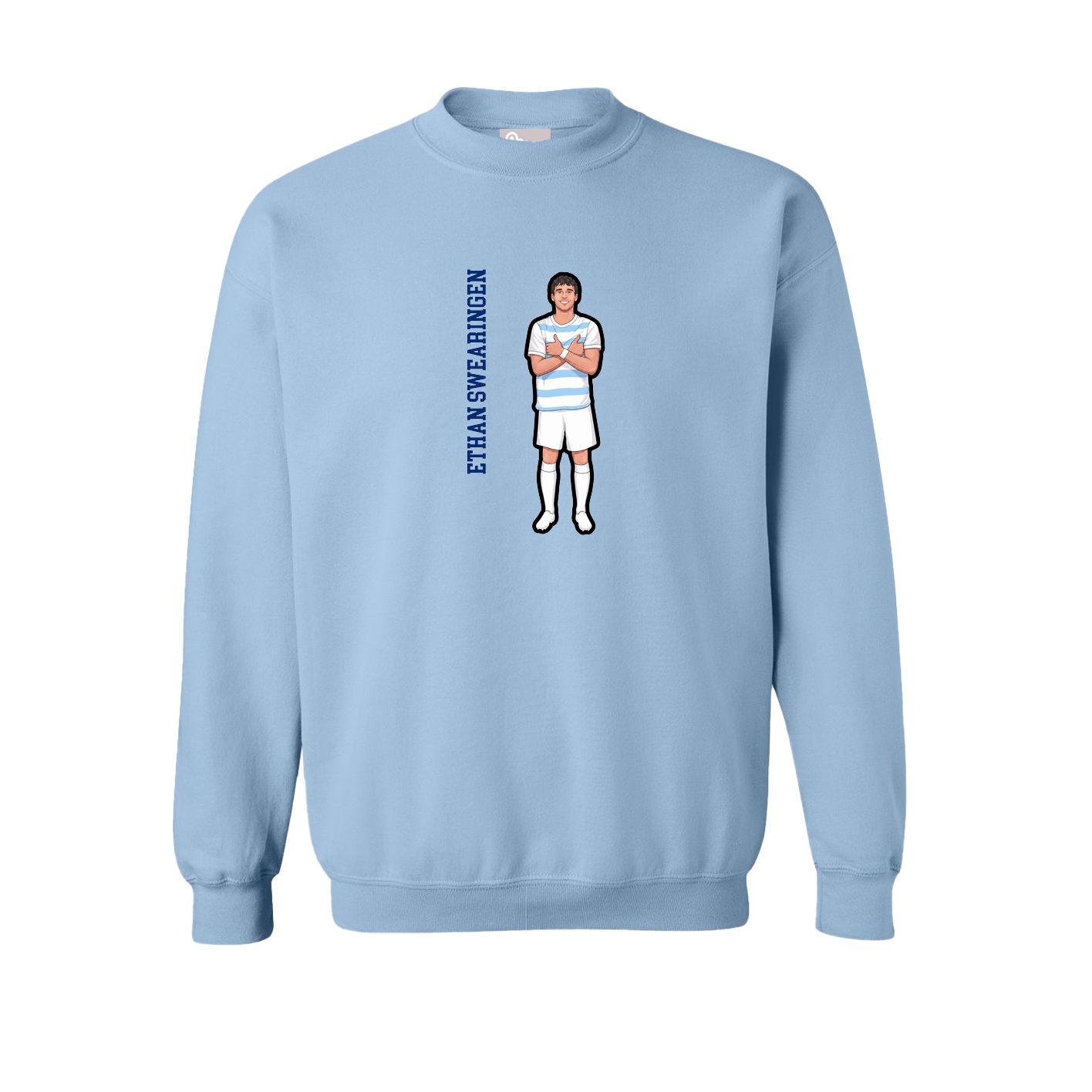 Fleece Crew — Name Vertical in Light Blue