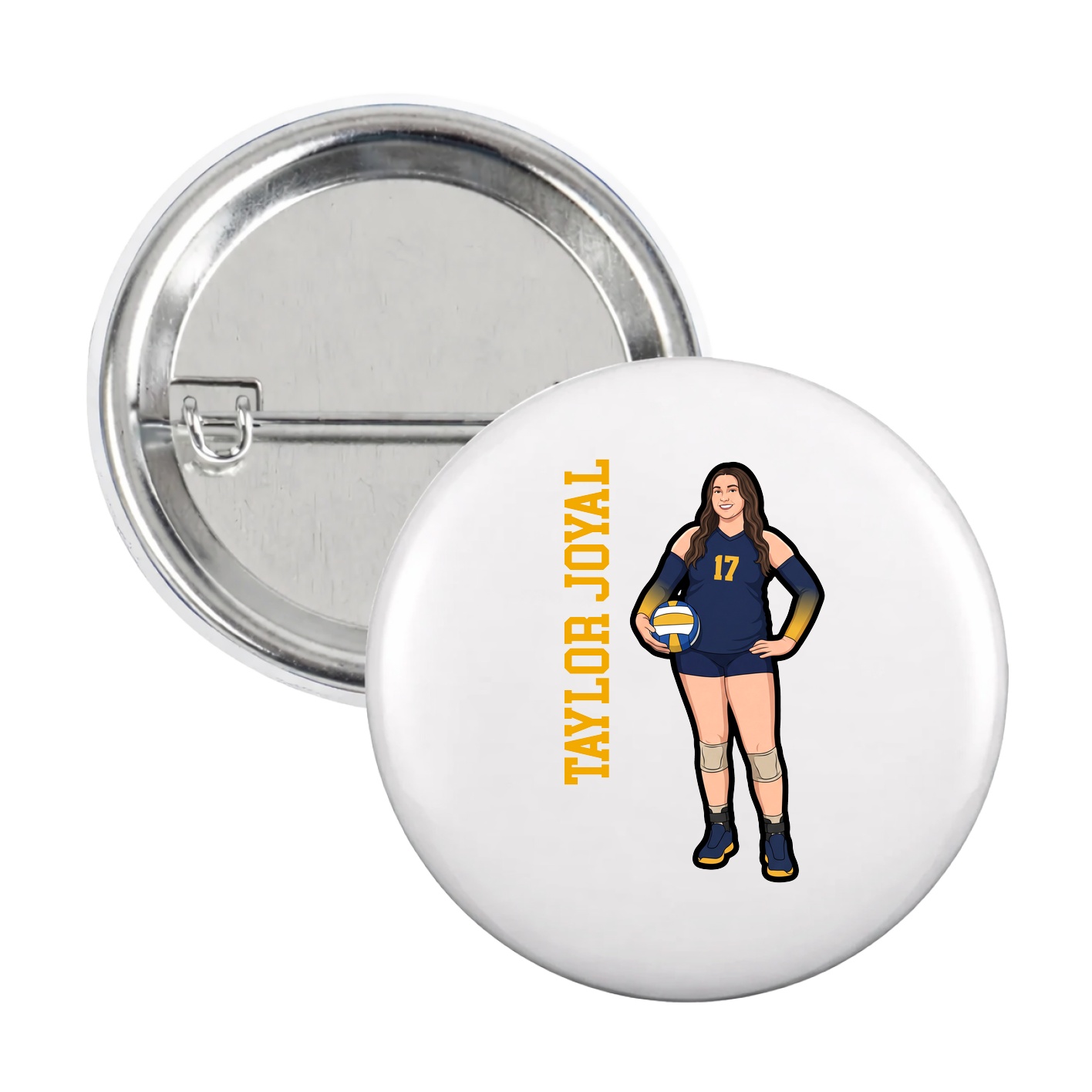 Game Day Button — Name Vertical in White