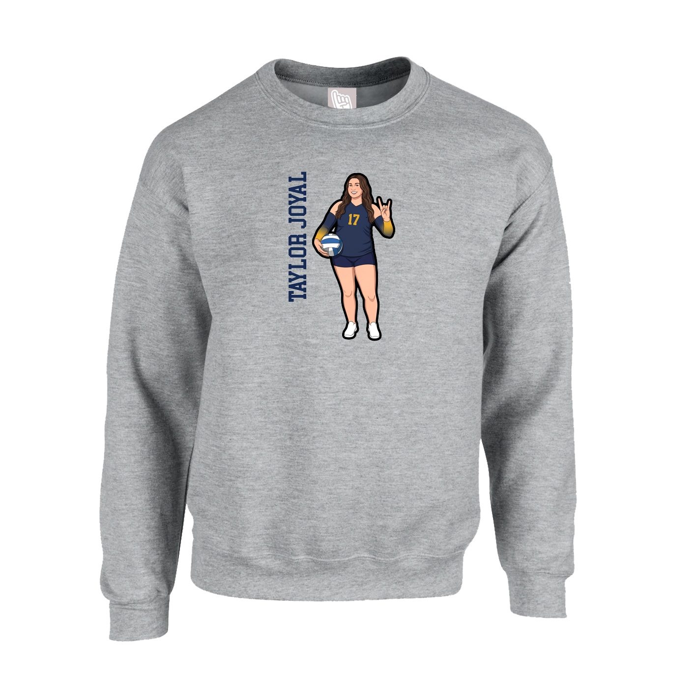 Fleece Crew — Name Vertical in Grey