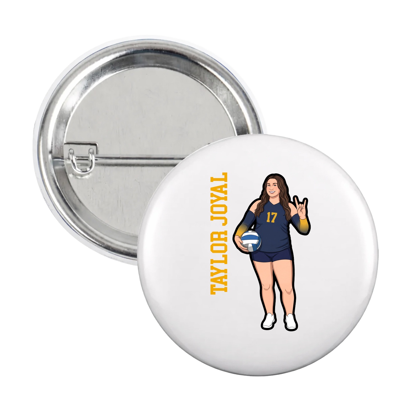 Game Day Button — Name Vertical in White