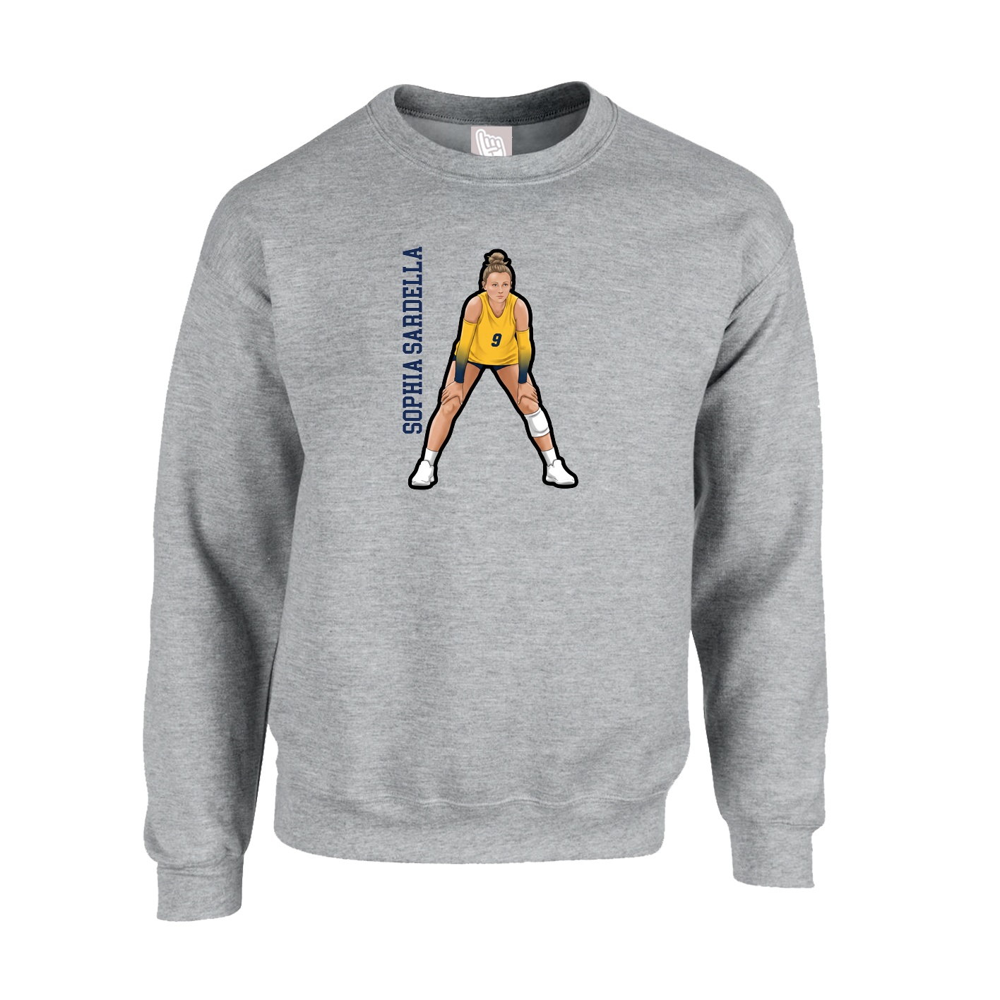 Fleece Crew — Name Vertical in Grey