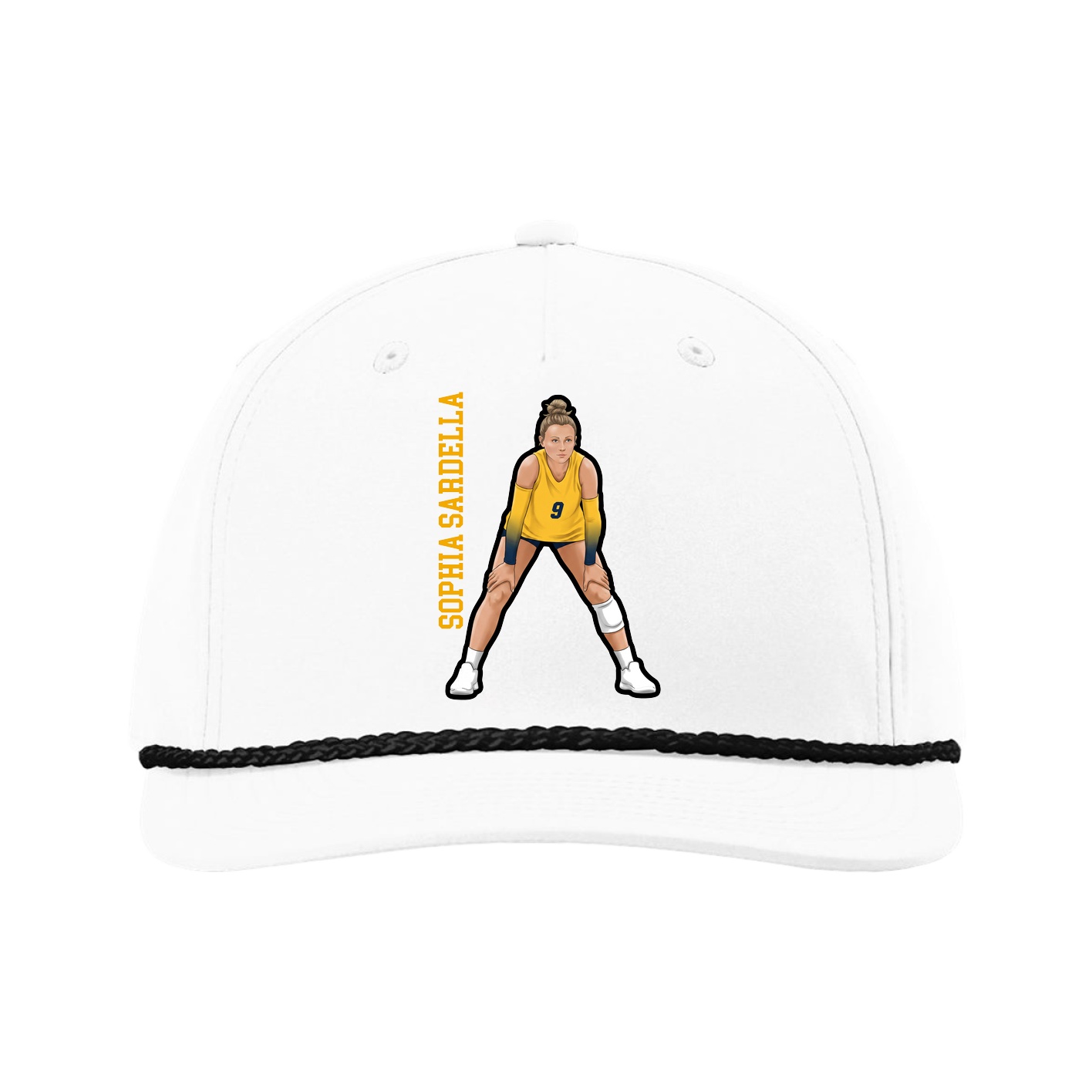 Five-Panel Classic Rope Cap — Name Vertical in White