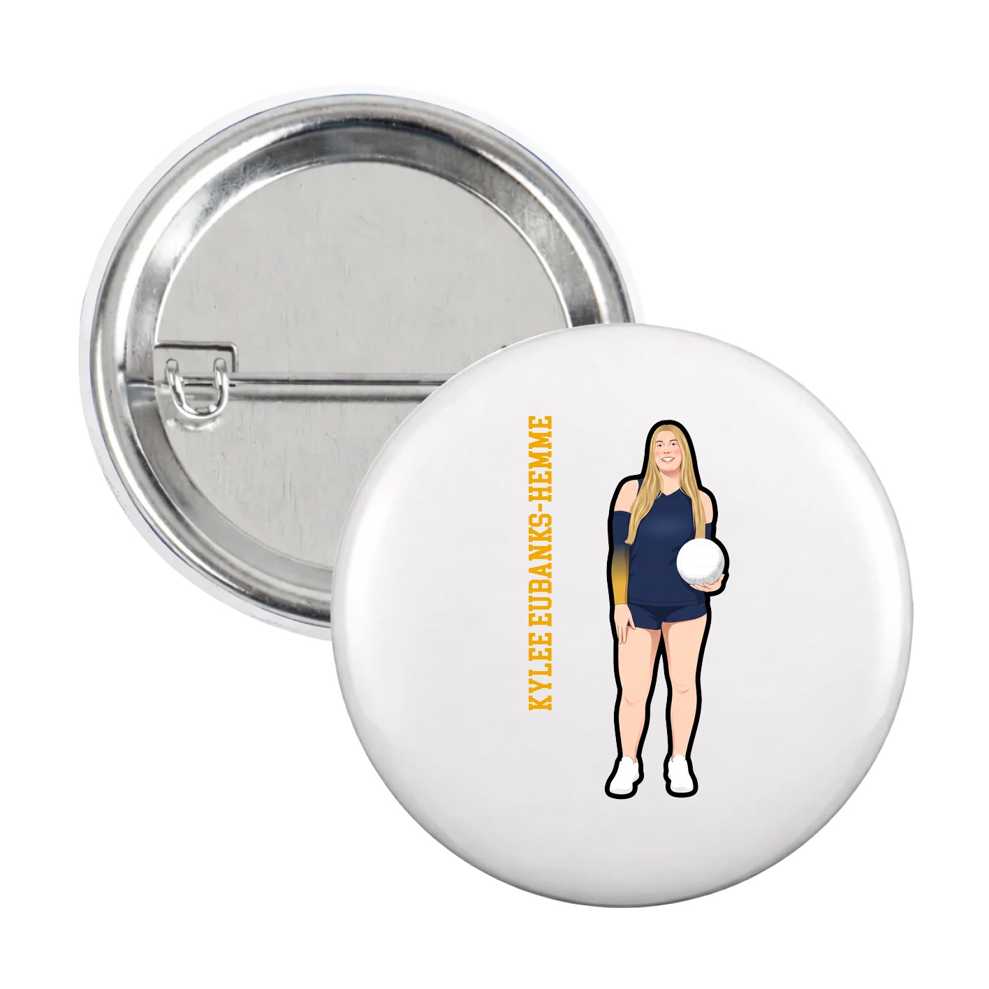 Game Day Button — Name Vertical in White