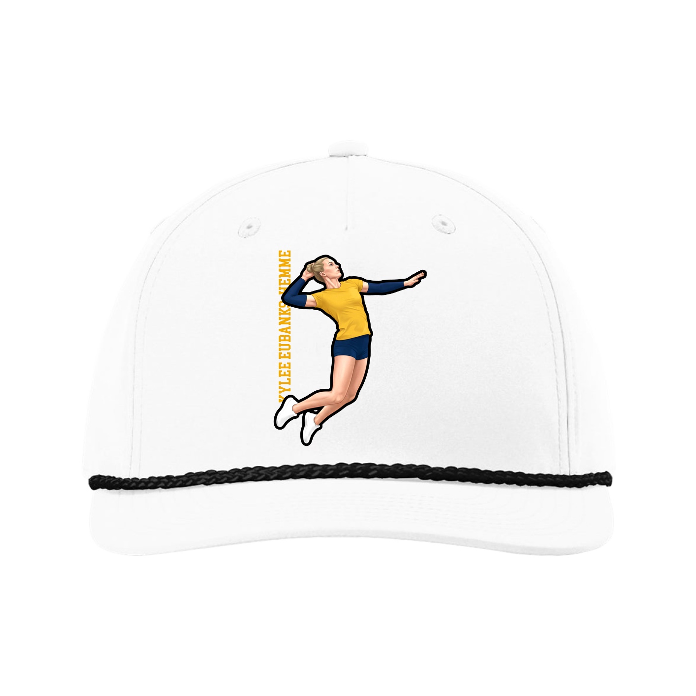 Five-Panel Classic Rope Cap — Name Vertical in White