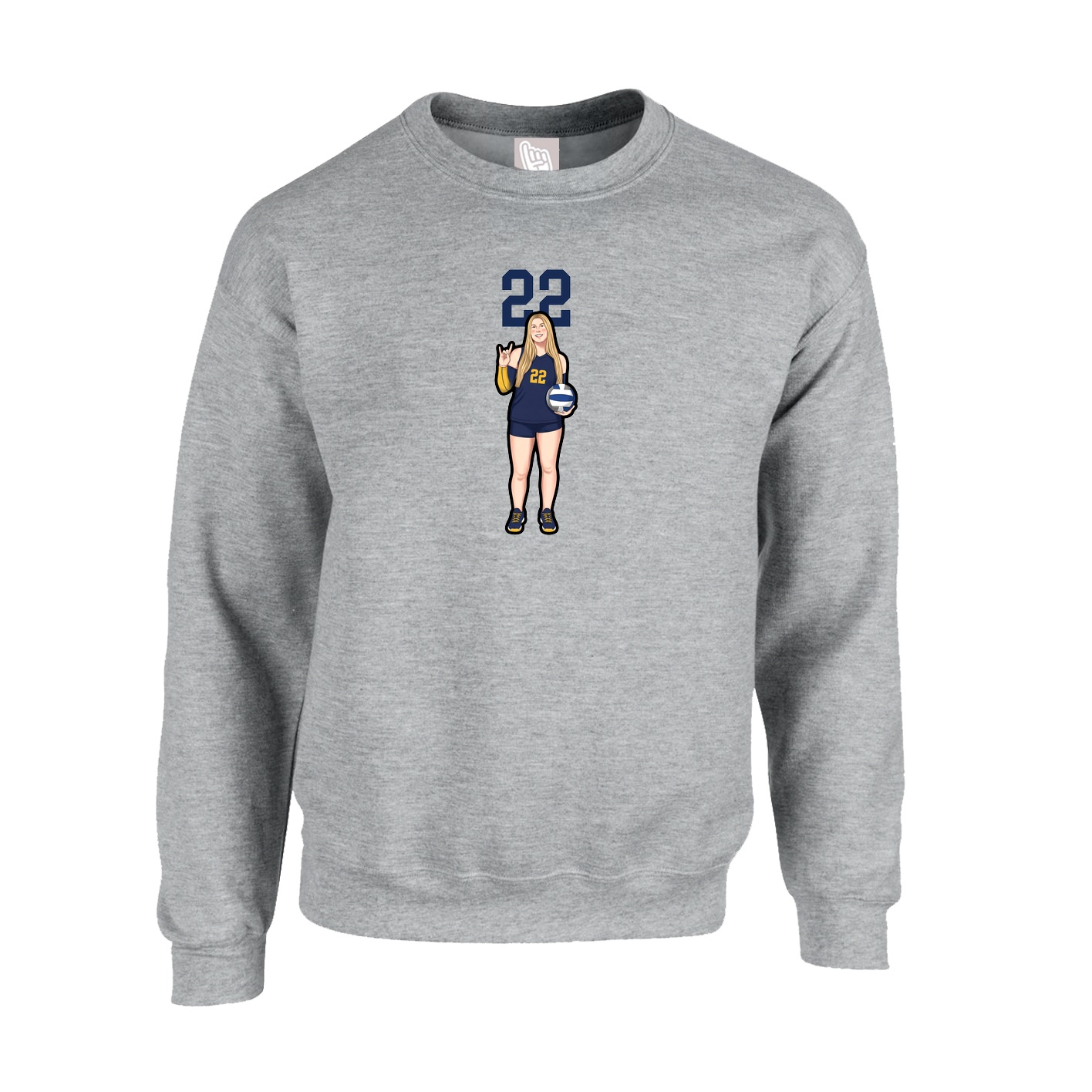 Fleece Crew — Number Top in Grey