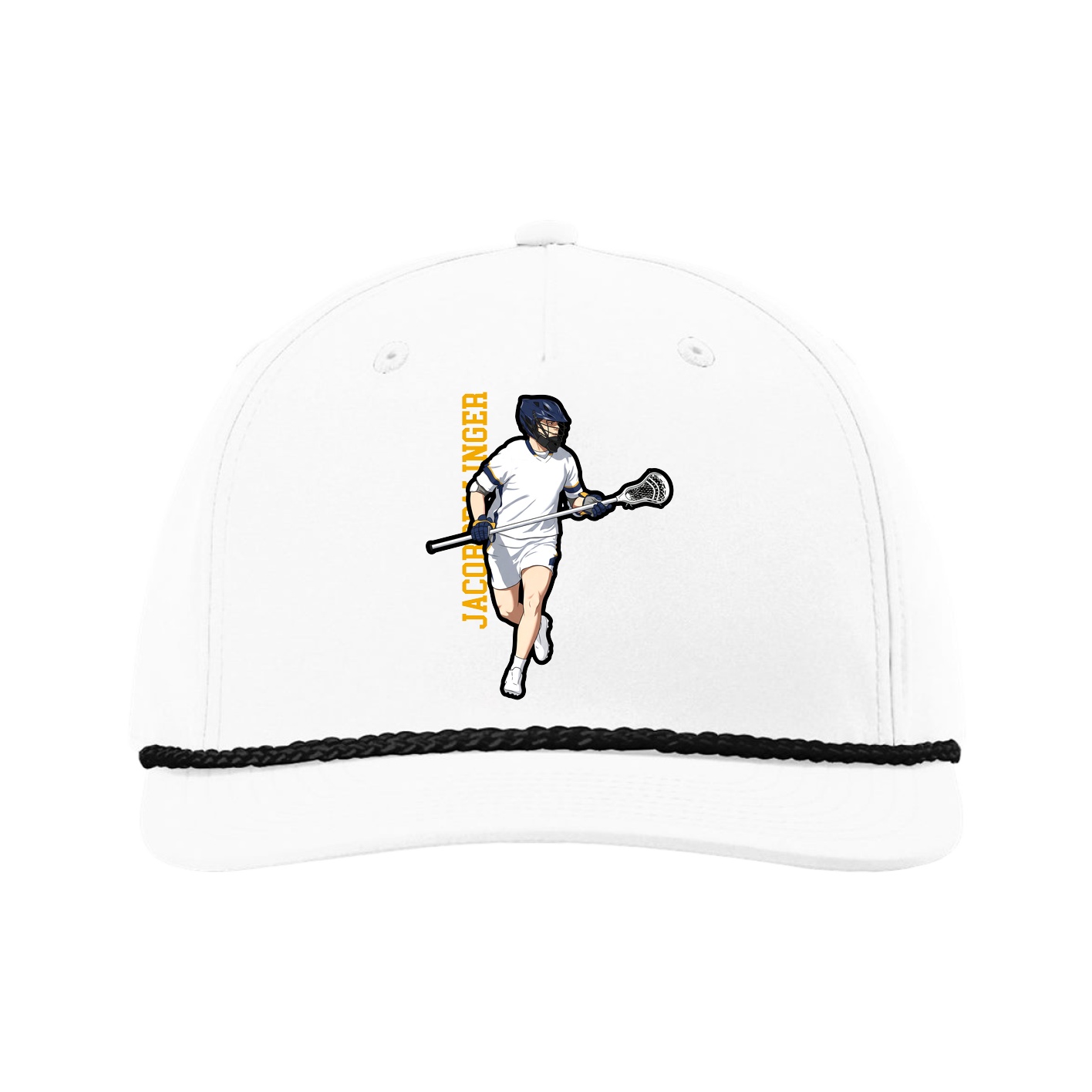 Five-Panel Classic Rope Cap — Name Vertical in White