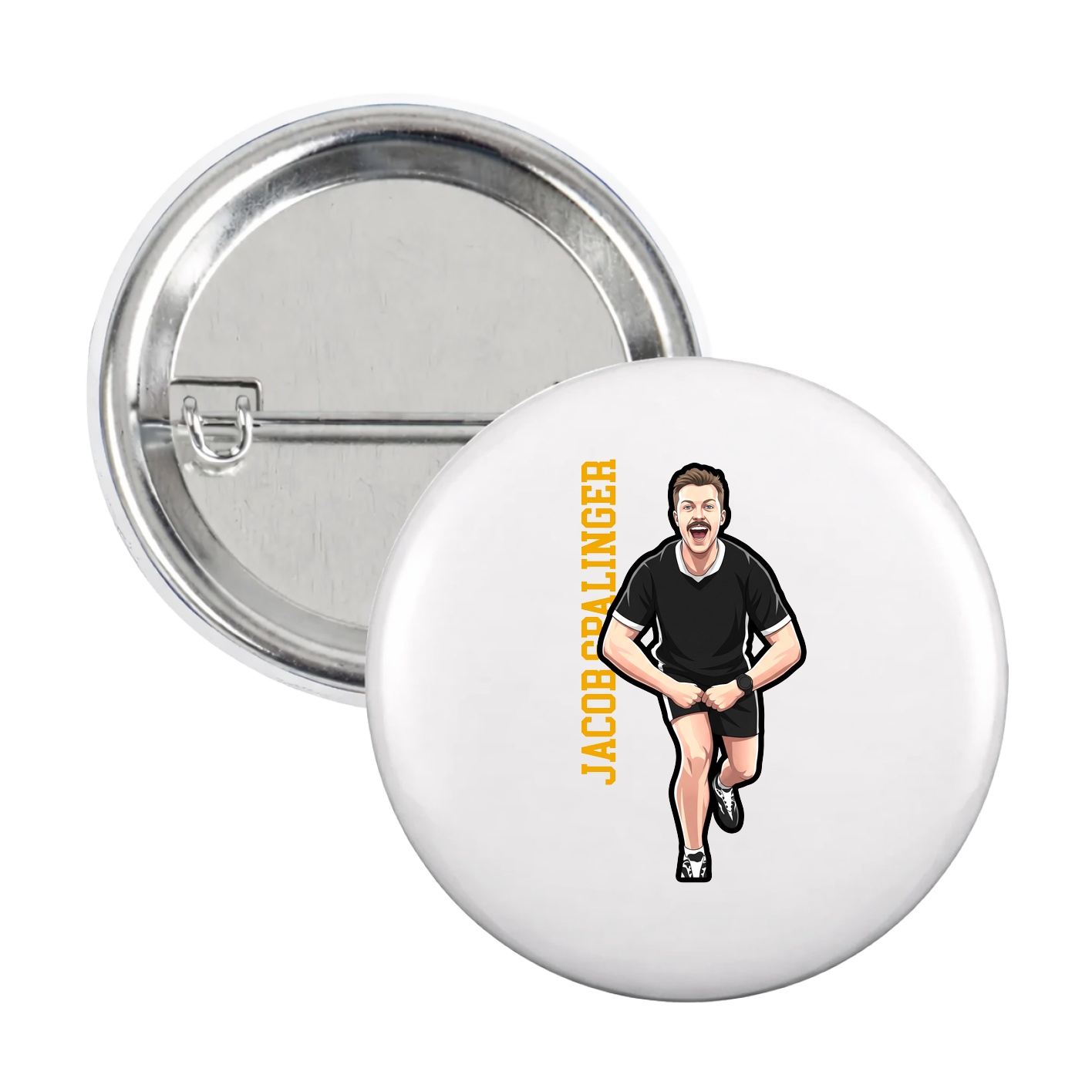 Game Day Button — Name Vertical in White