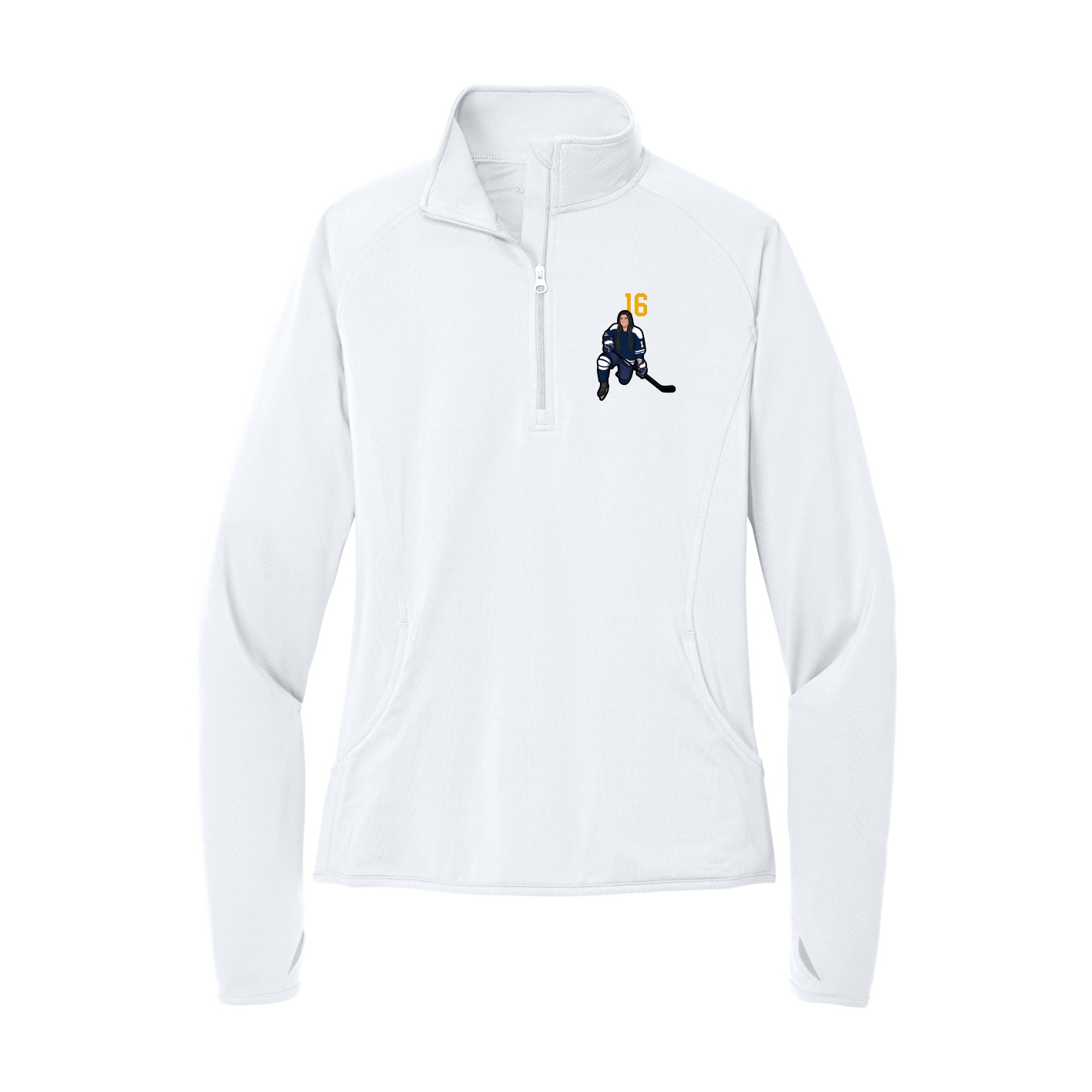 Women's Q-Zip Pullover — Number Top in White