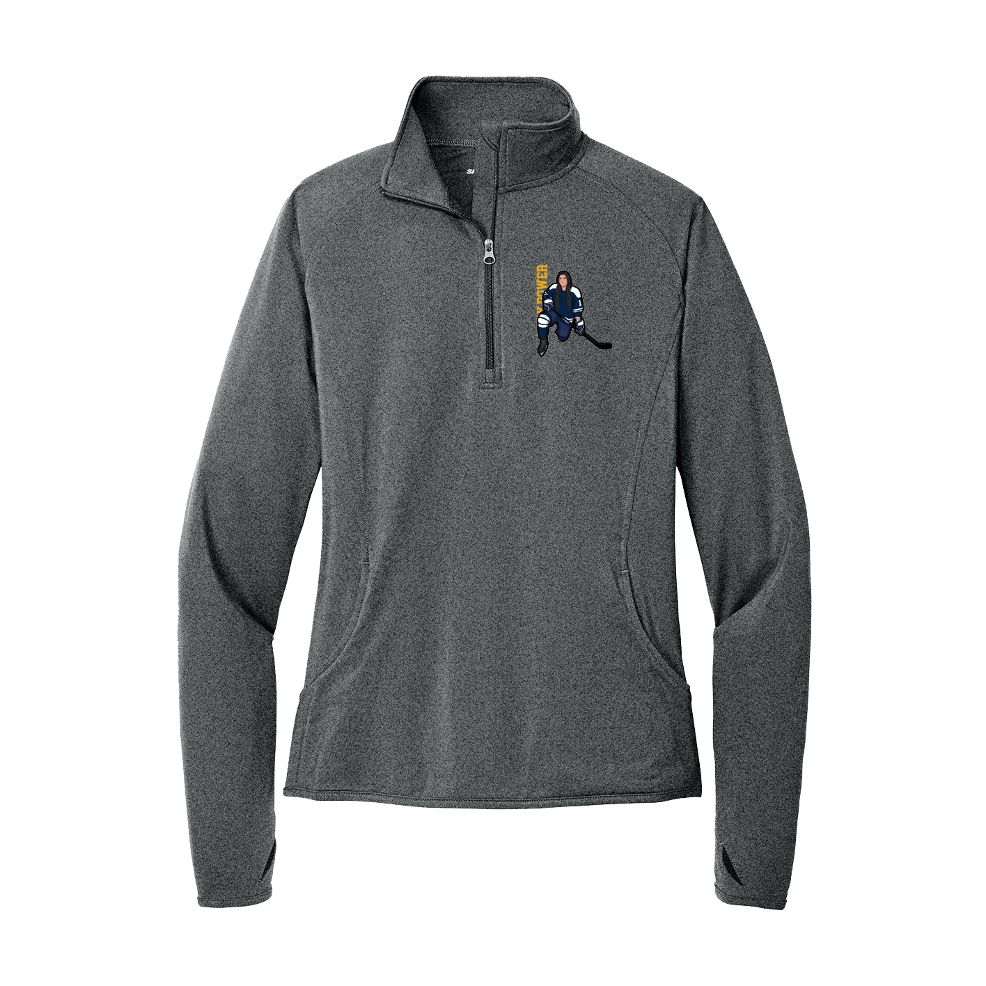 Women's Q-Zip Pullover — Name Vertical in Grey