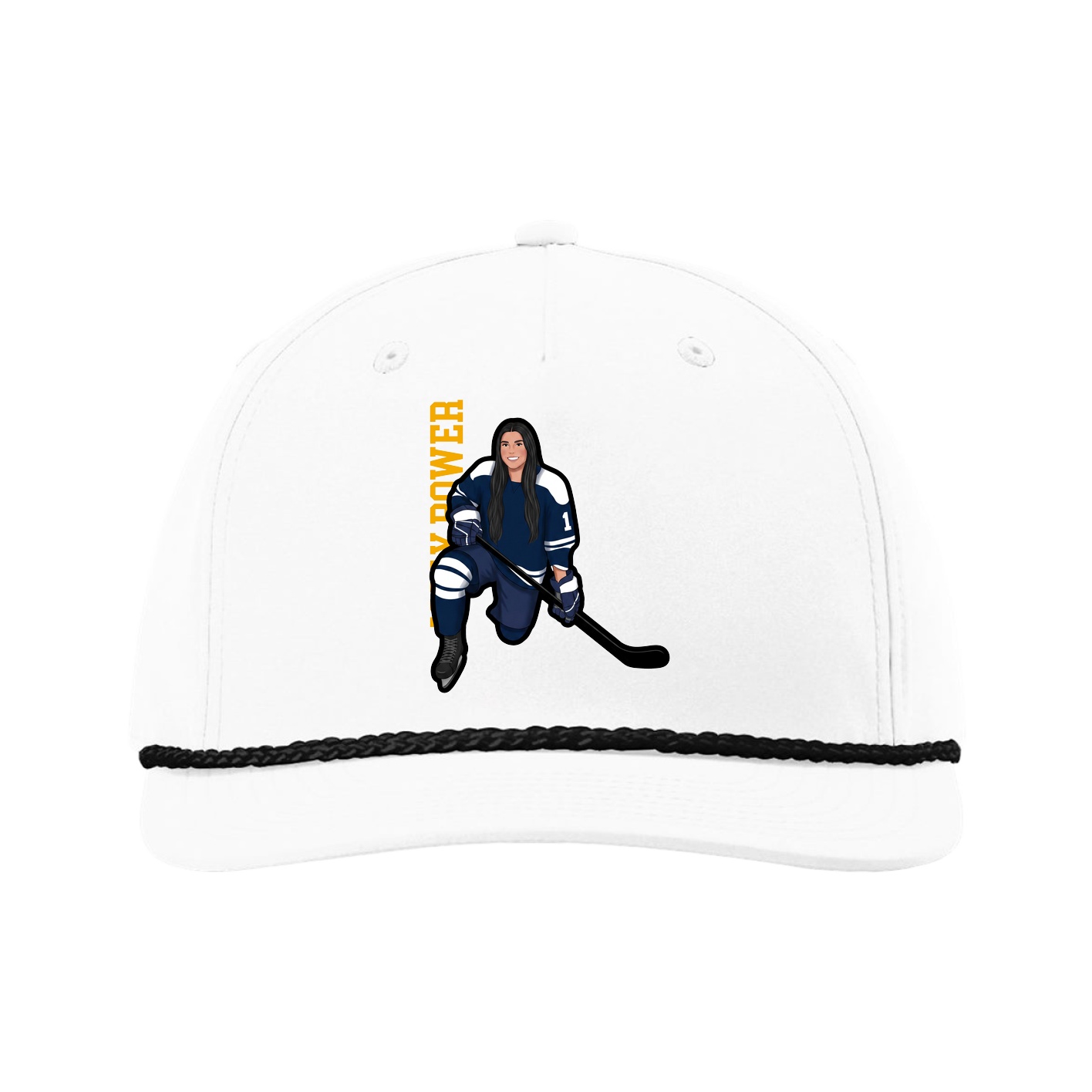 Five-Panel Classic Rope Cap — Name Vertical in White