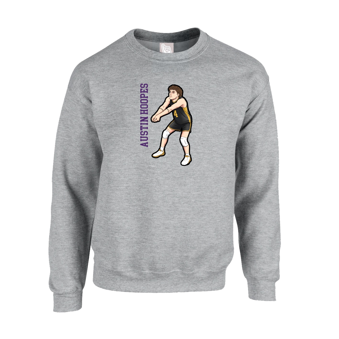 Fleece Crew — Name Vertical in Grey