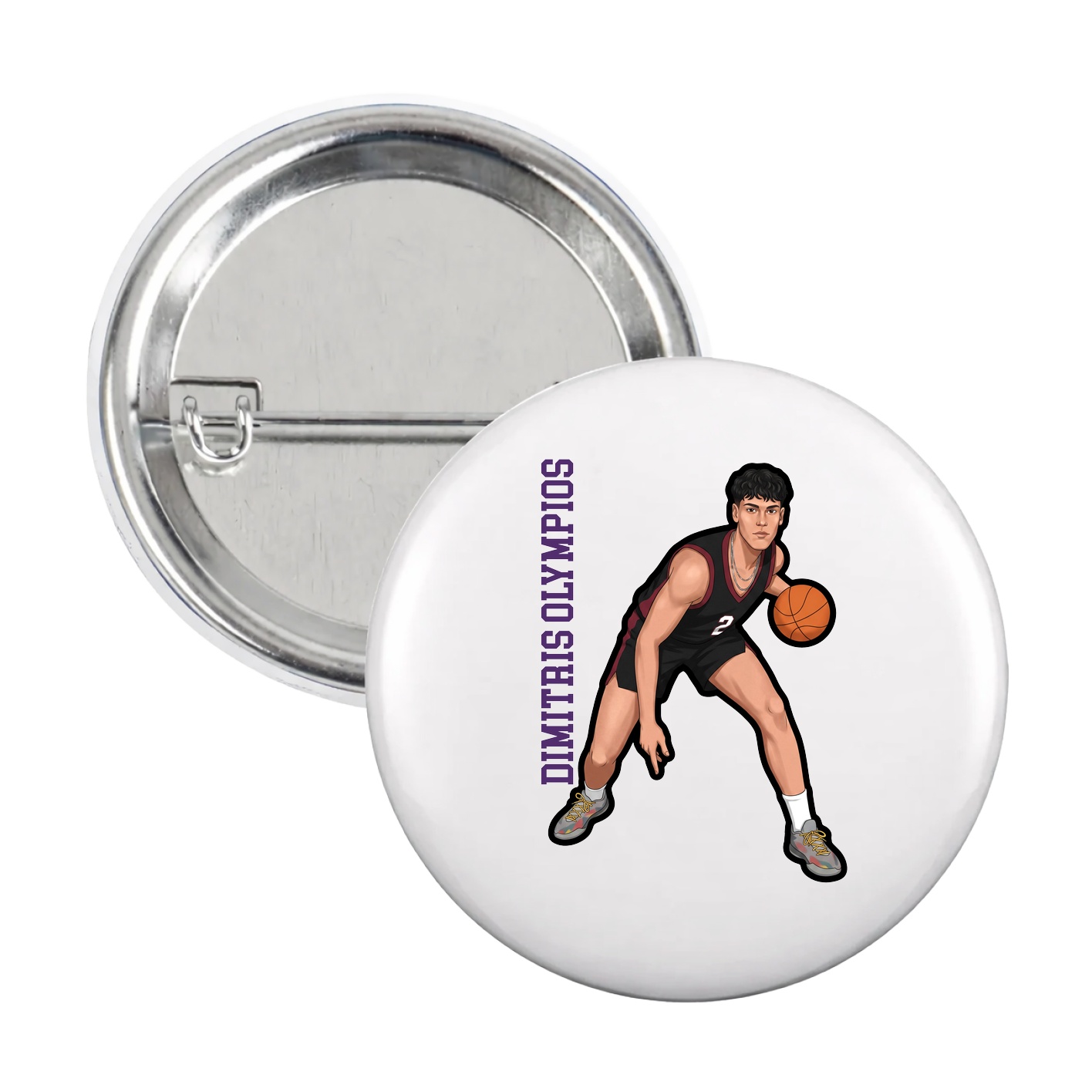 Game Day Button — Name Vertical in White