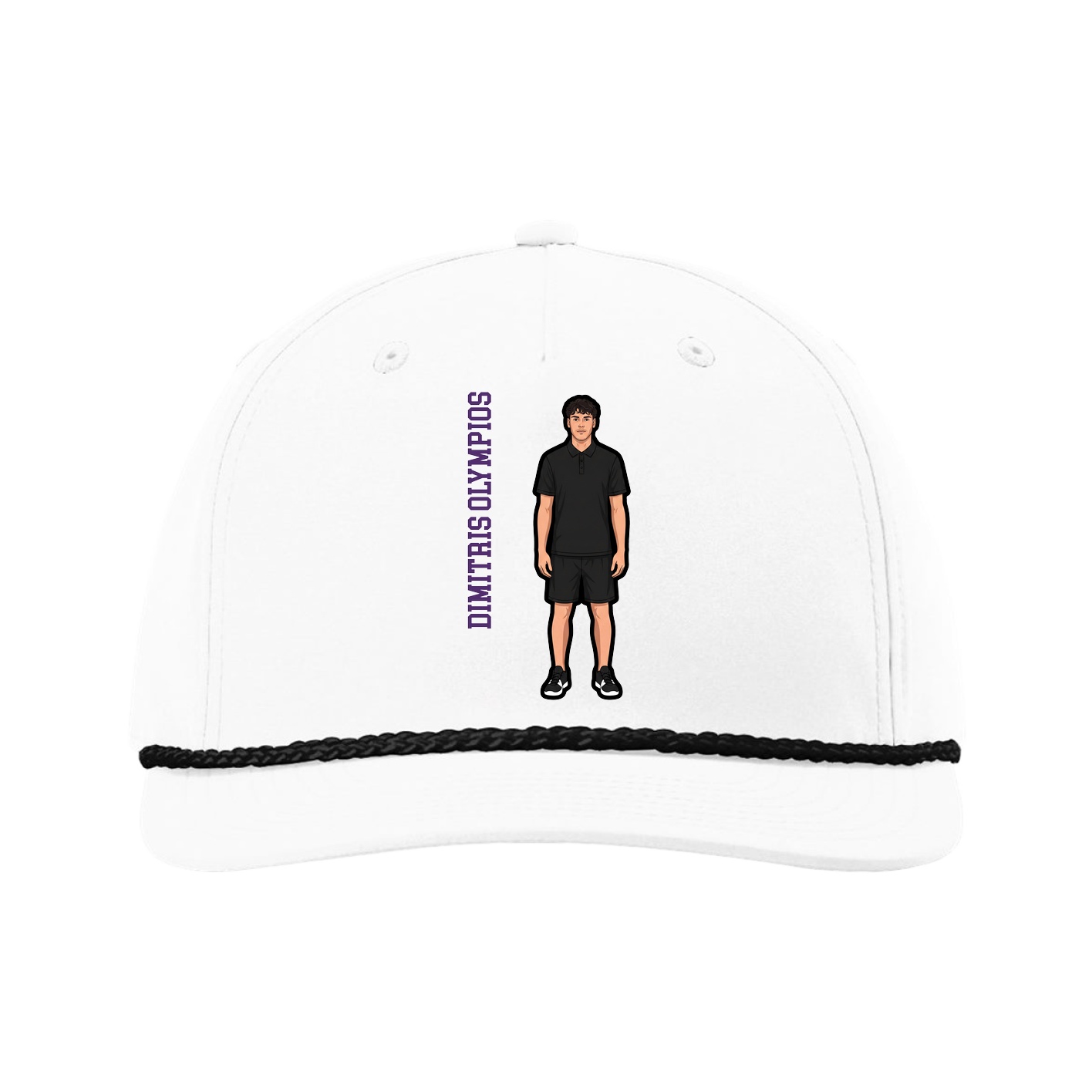 Five-Panel Classic Rope Cap — Name Vertical in White