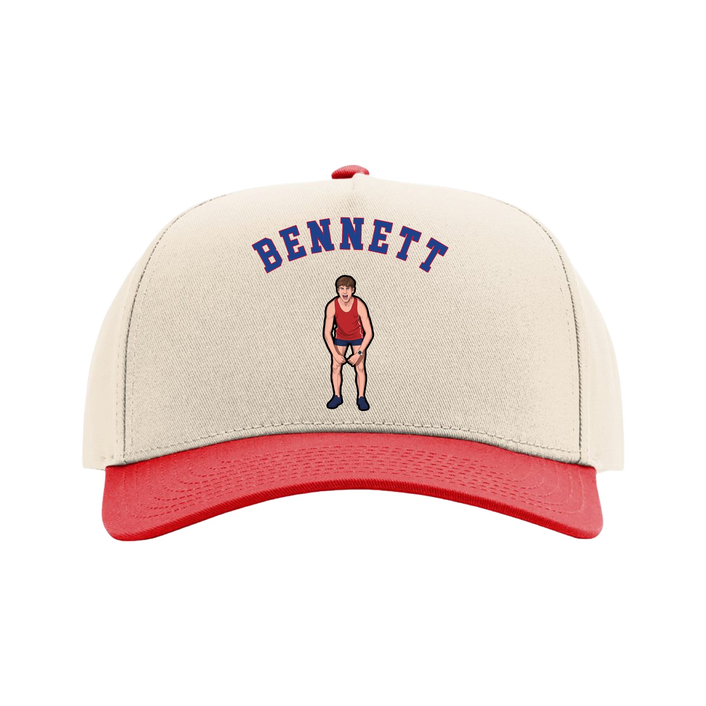 Full Fabric Five-Panel Champ Cap — Shirsey Arch in Cream/Red