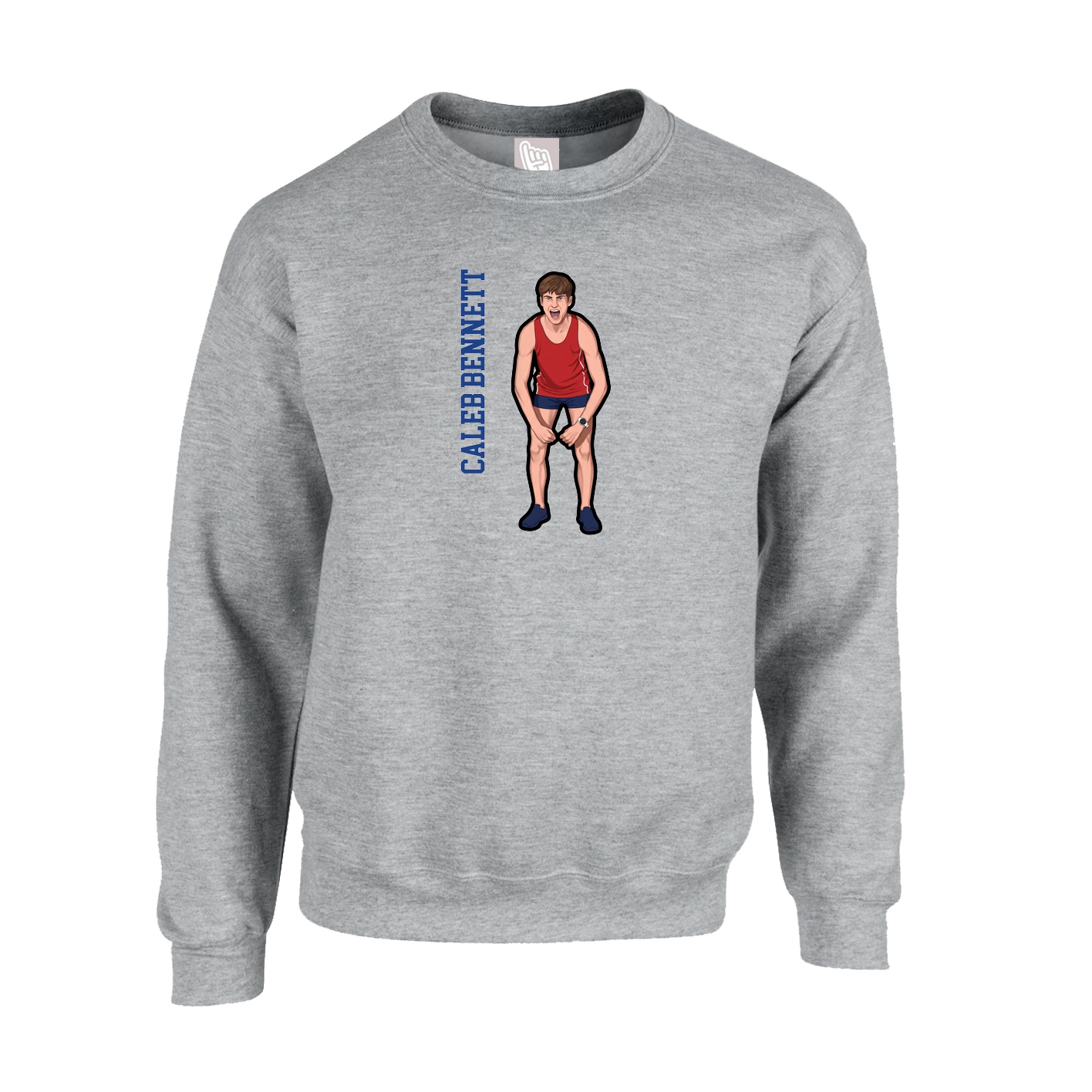 Fleece Crew — Name Vertical in Grey