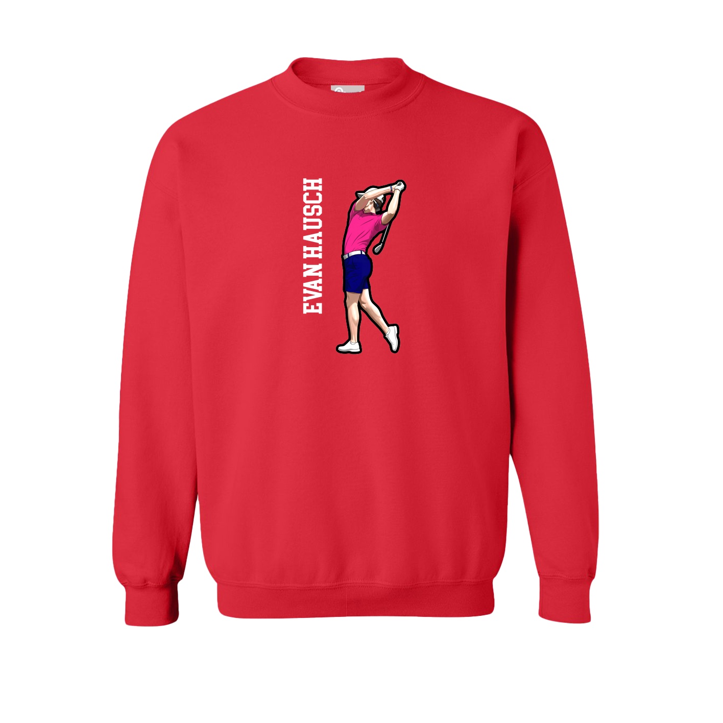 Fleece Crew — Name Vertical in Red
