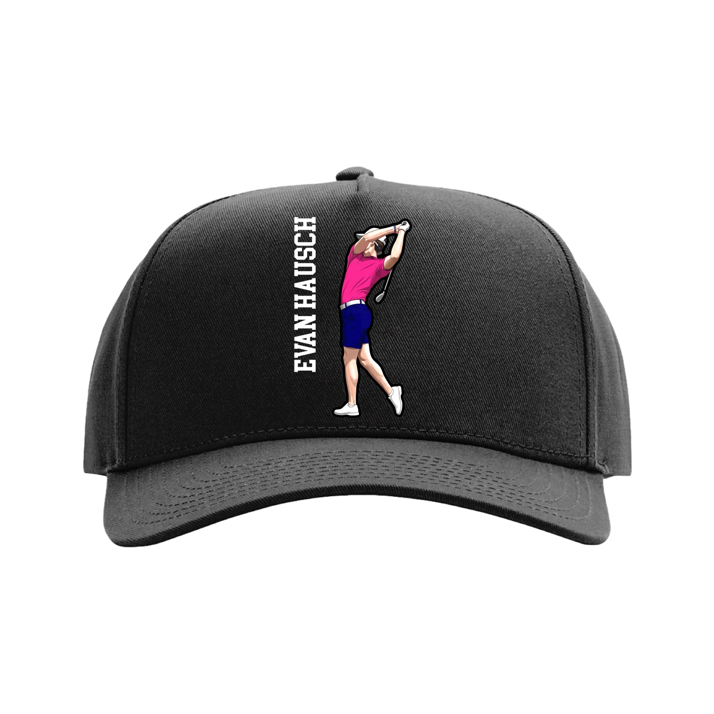 Full Fabric Five-Panel Champ Cap — Name Vertical in Black