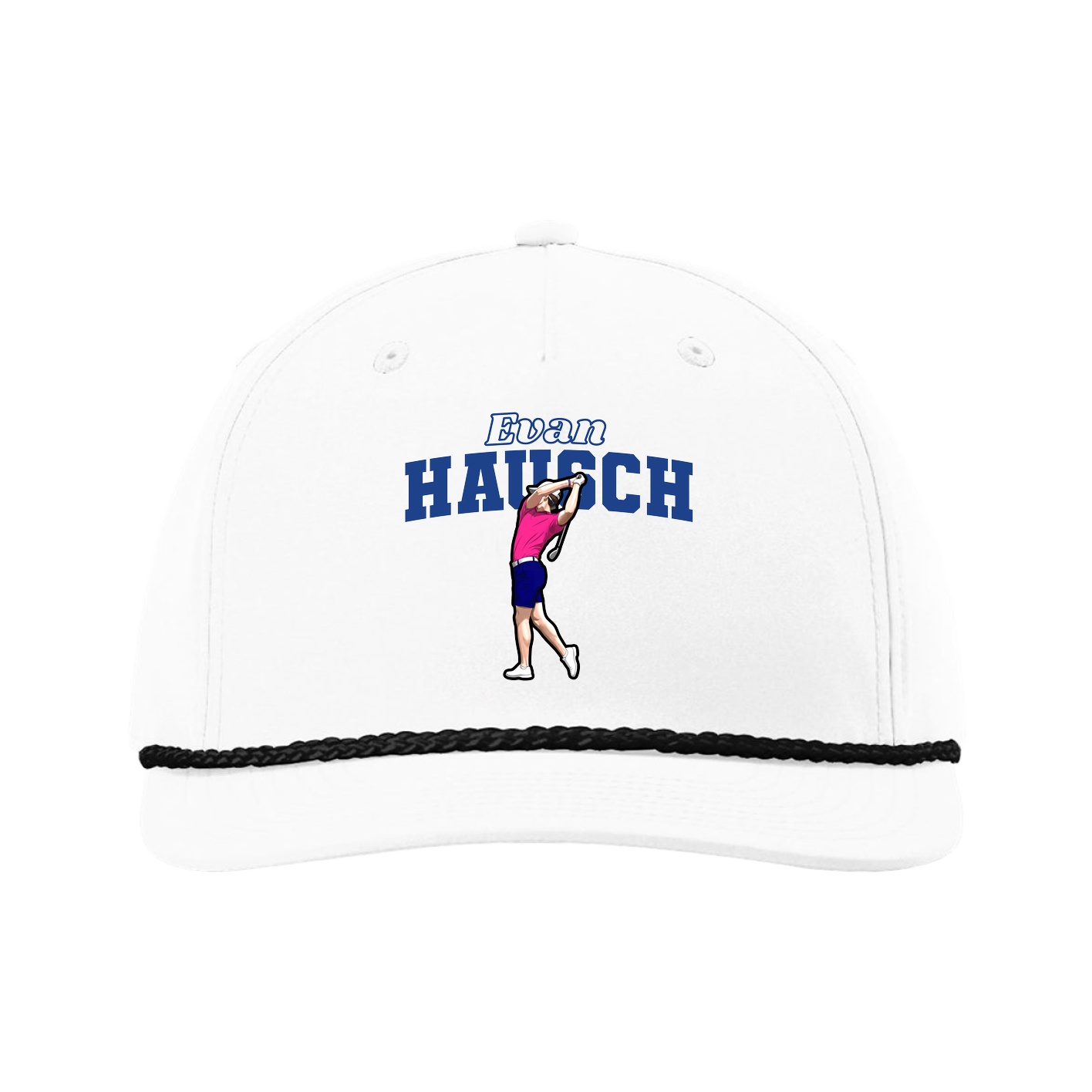 Five-Panel Classic Rope Cap — Name Arch in White