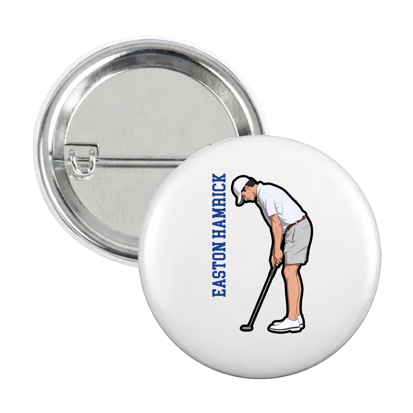 Game Day Button — Name Vertical in White