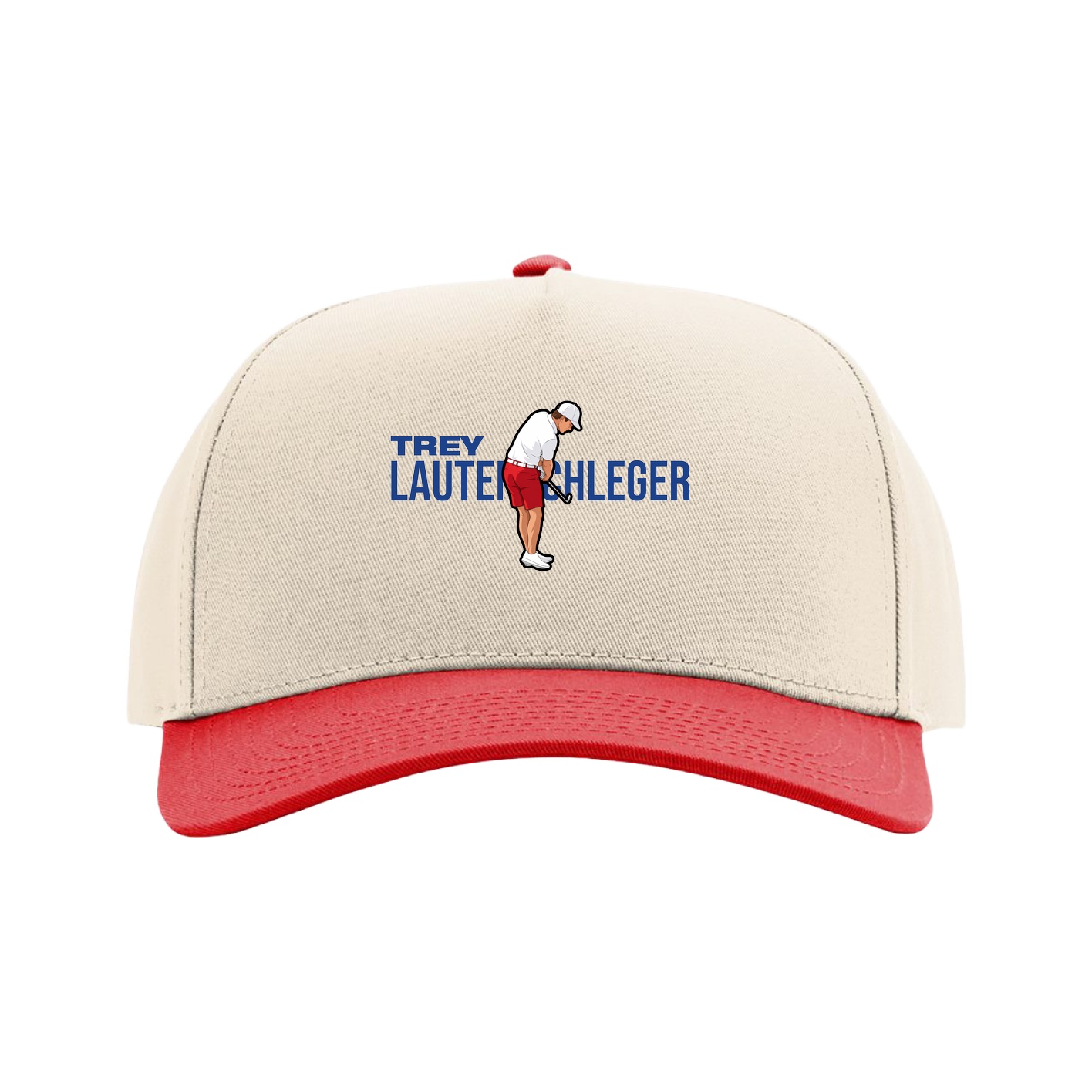 Full Fabric Five-Panel Champ Cap — Player Name in Cream/Red