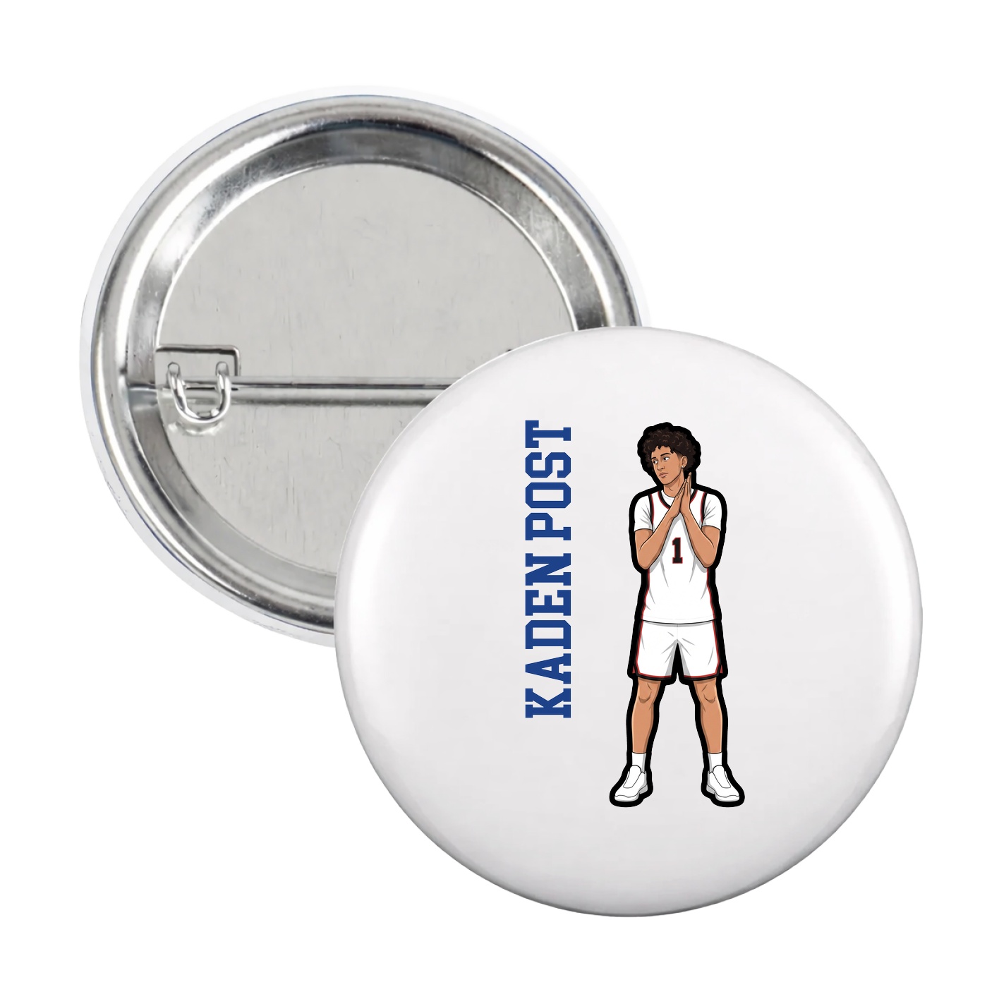 Game Day Button — Name Vertical in White