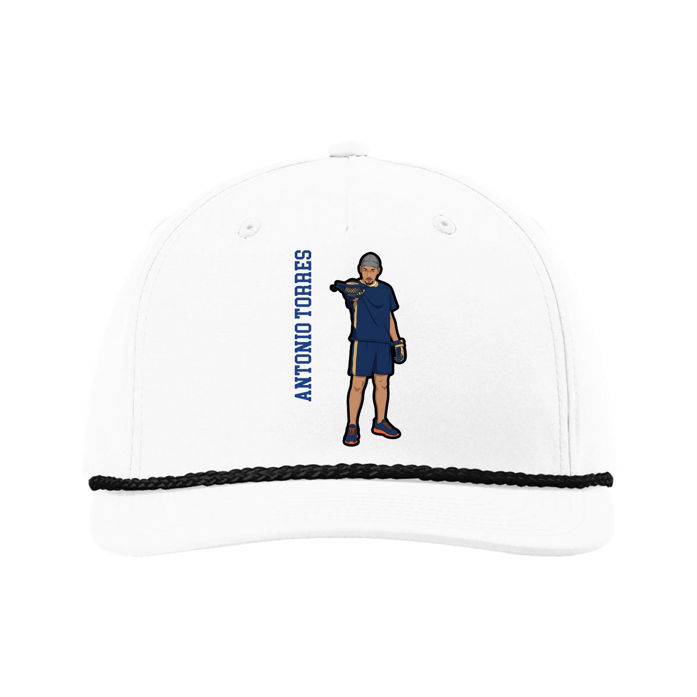 Five-Panel Classic Rope Cap — Name Vertical in White