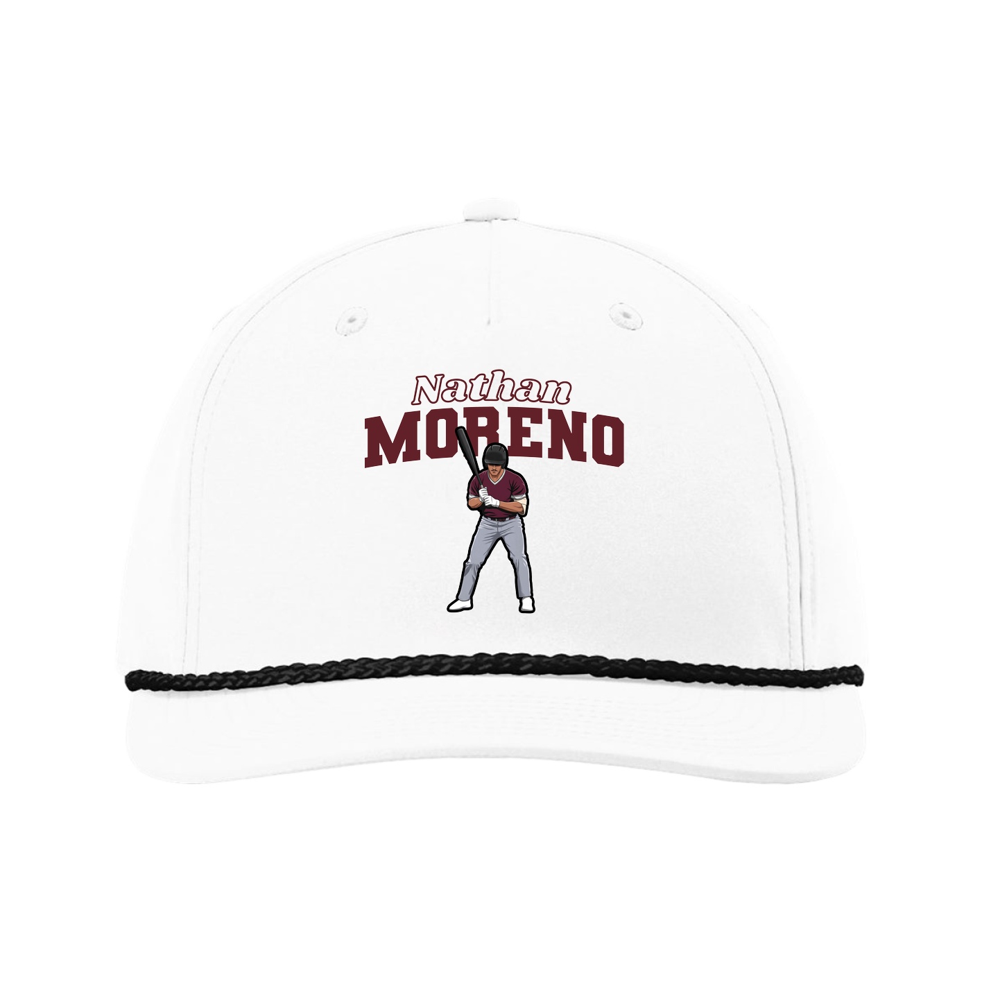 Five-Panel Classic Rope Cap — Name Arch in White