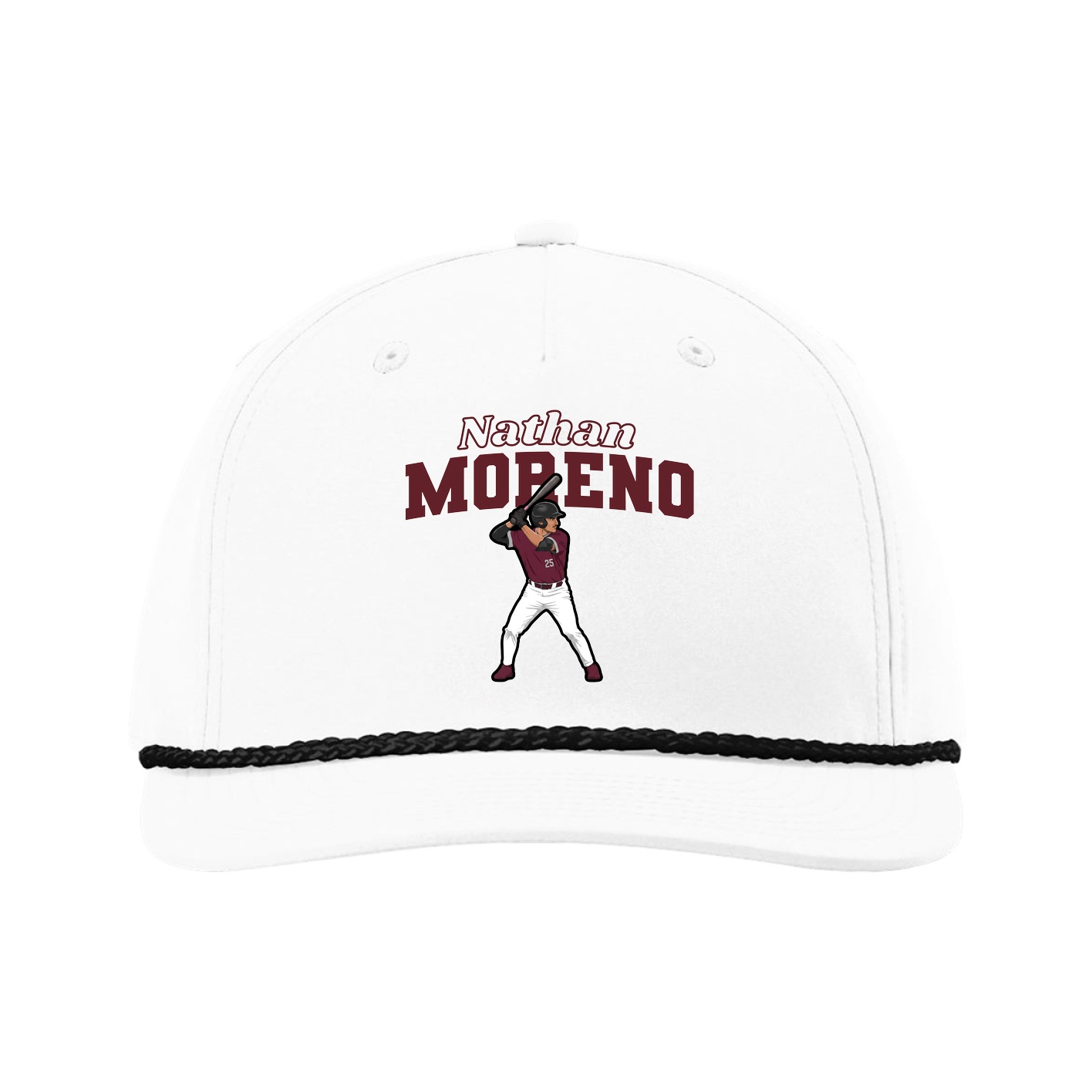 Five-Panel Classic Rope Cap — Name Arch in White