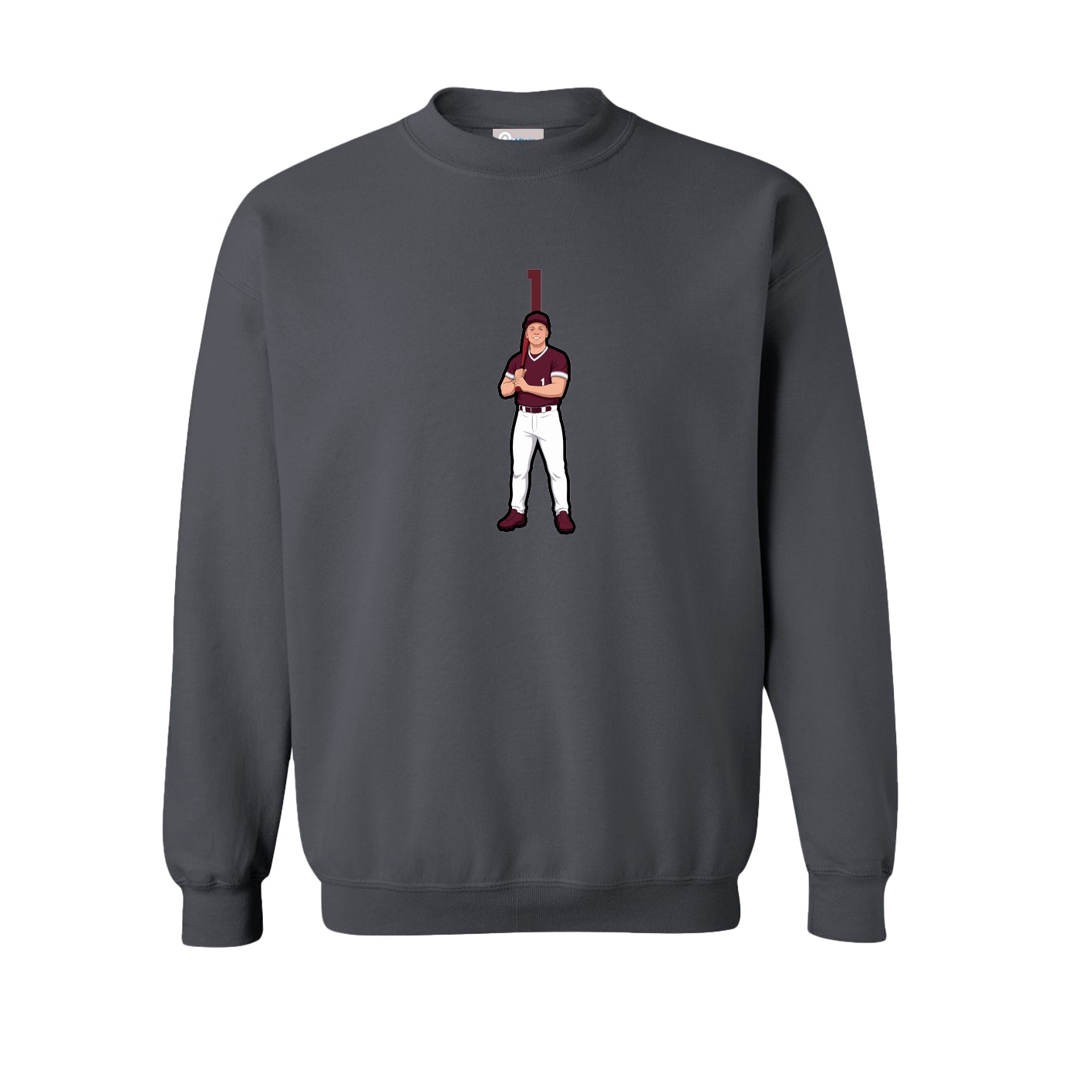 Fleece Crew — Number Top in Grey