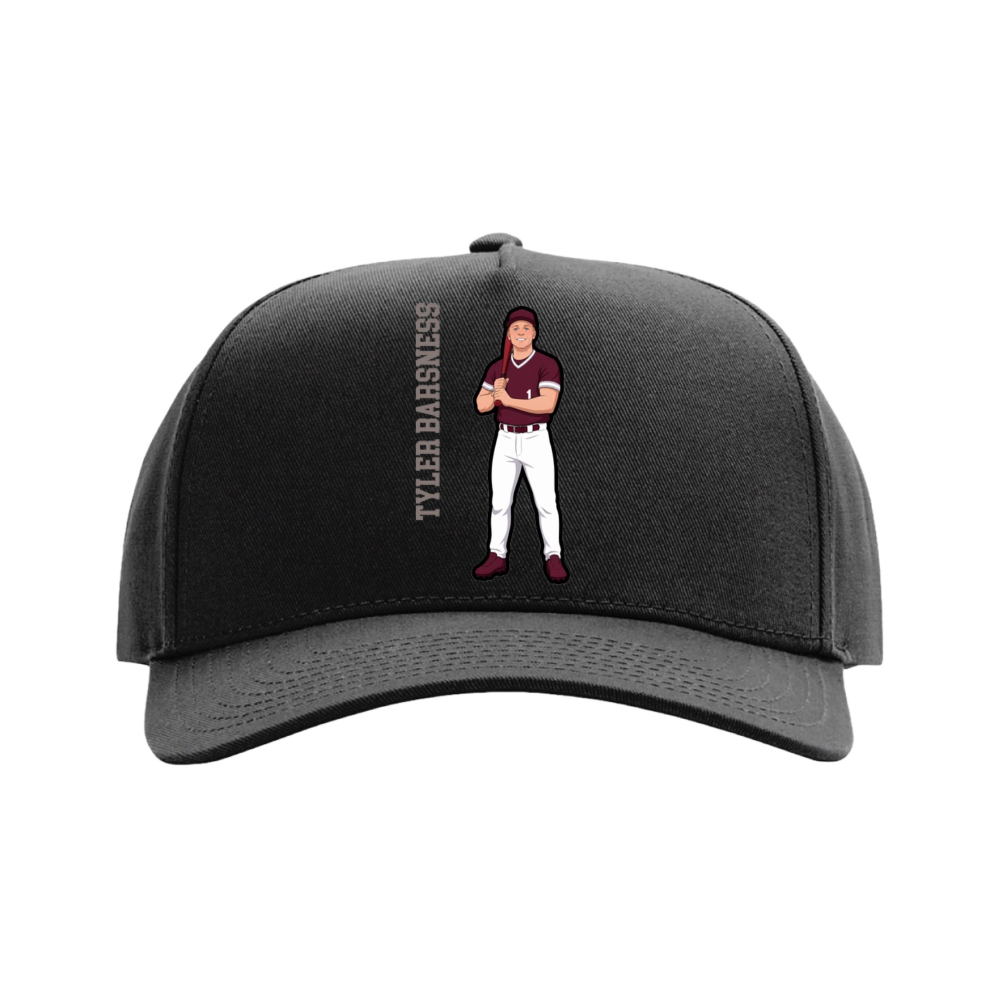 Full Fabric Five-Panel Champ Cap — Name Vertical in Black
