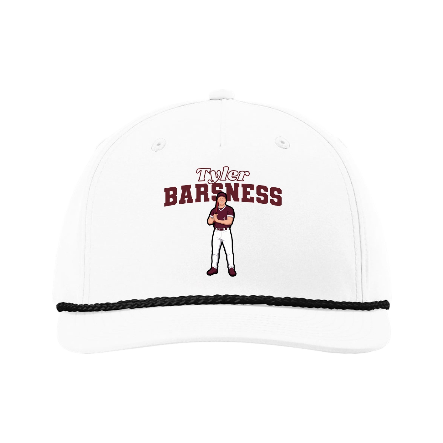 Five-Panel Classic Rope Cap — Name Arch in White