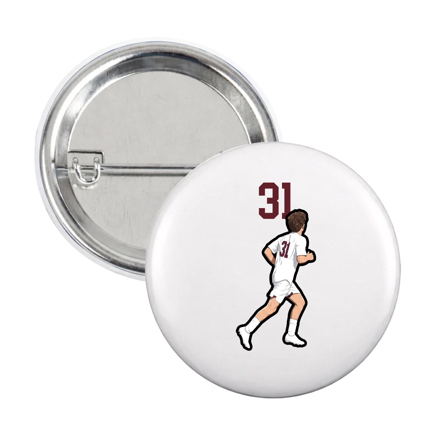 Game Day Button — Number Top in White