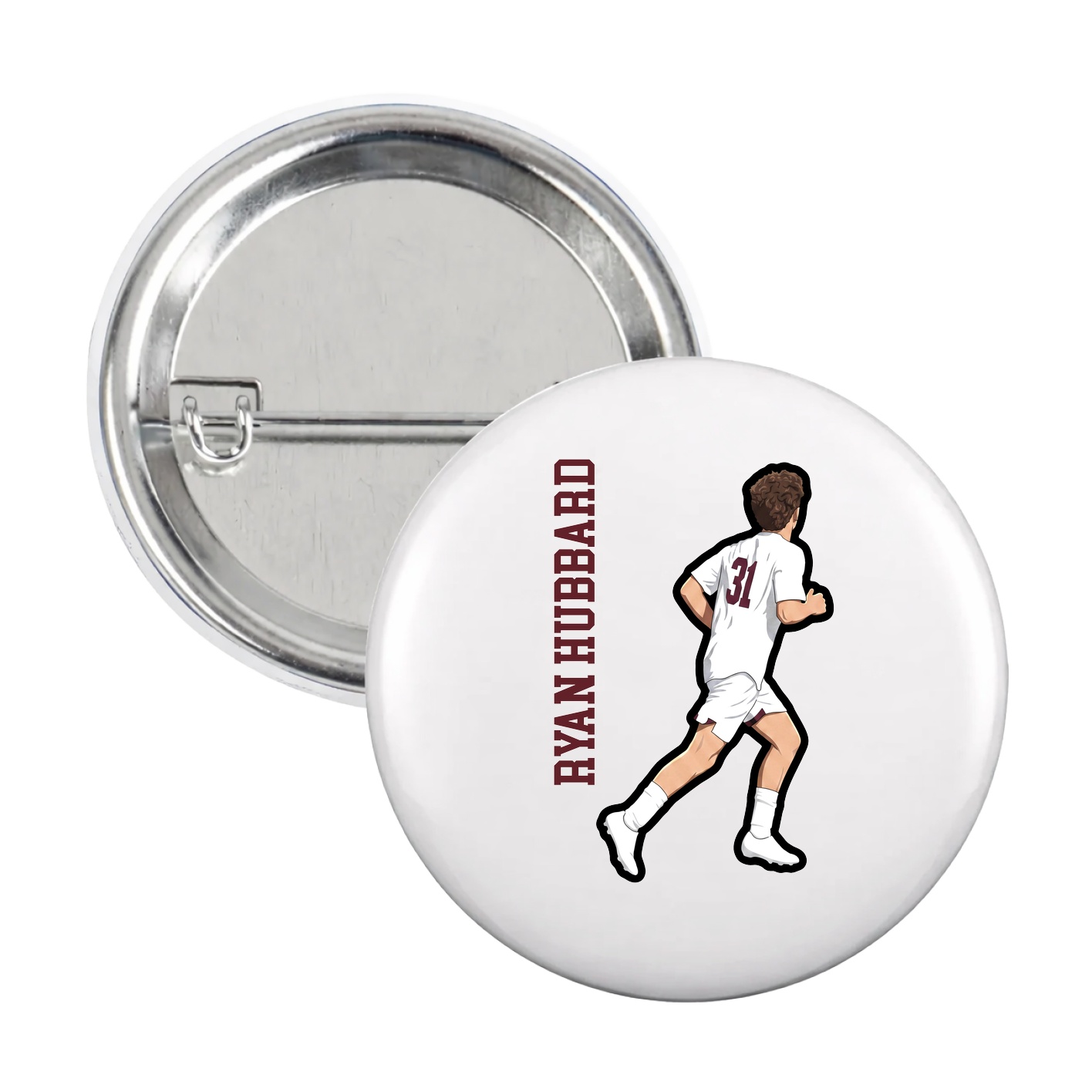 Game Day Button — Name Vertical in White