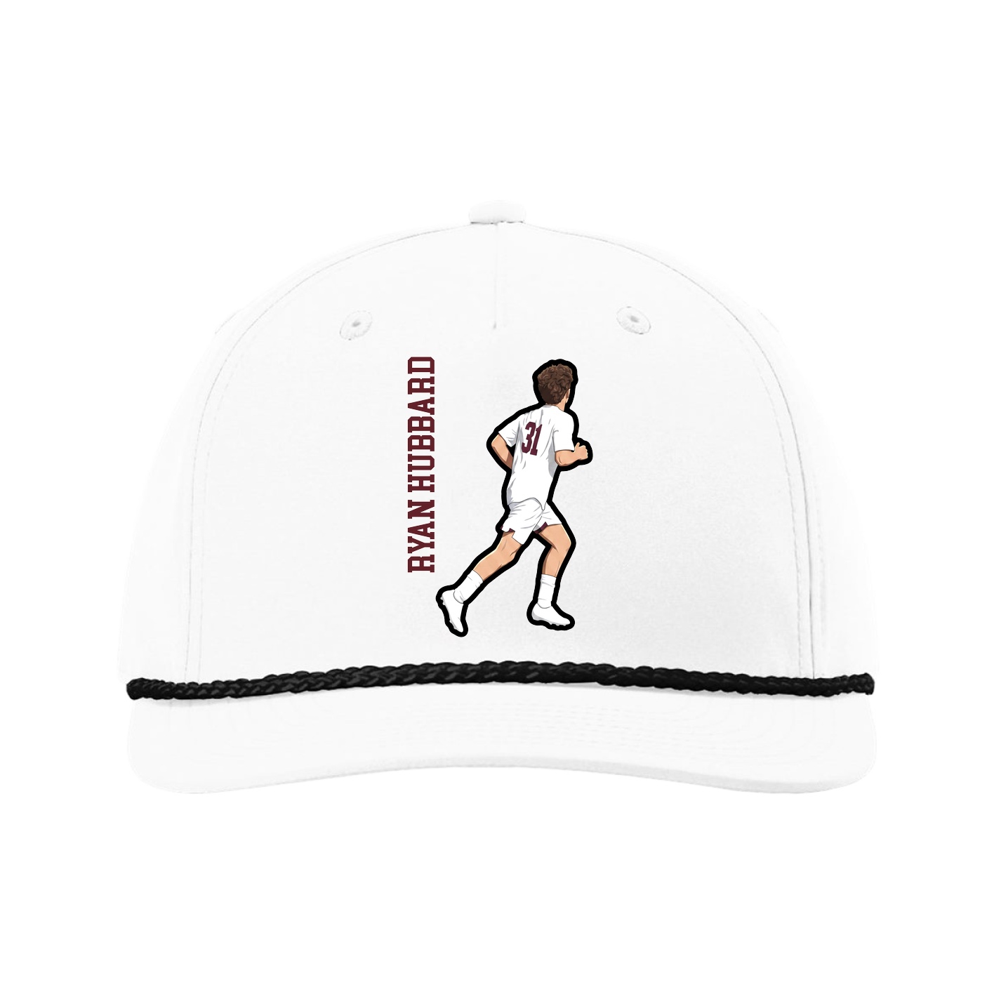 Five-Panel Classic Rope Cap — Name Vertical in White