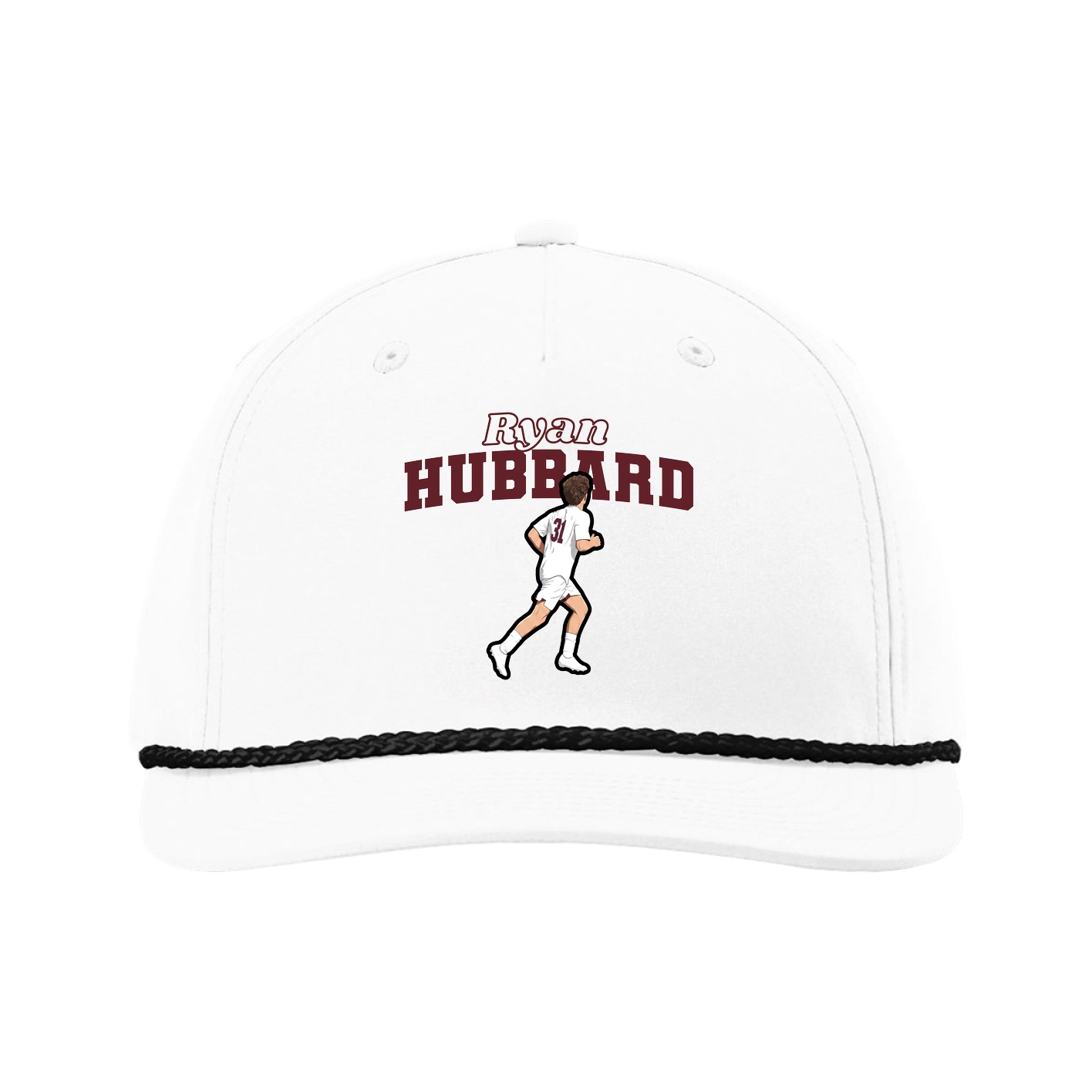 Five-Panel Classic Rope Cap — Name Arch in White