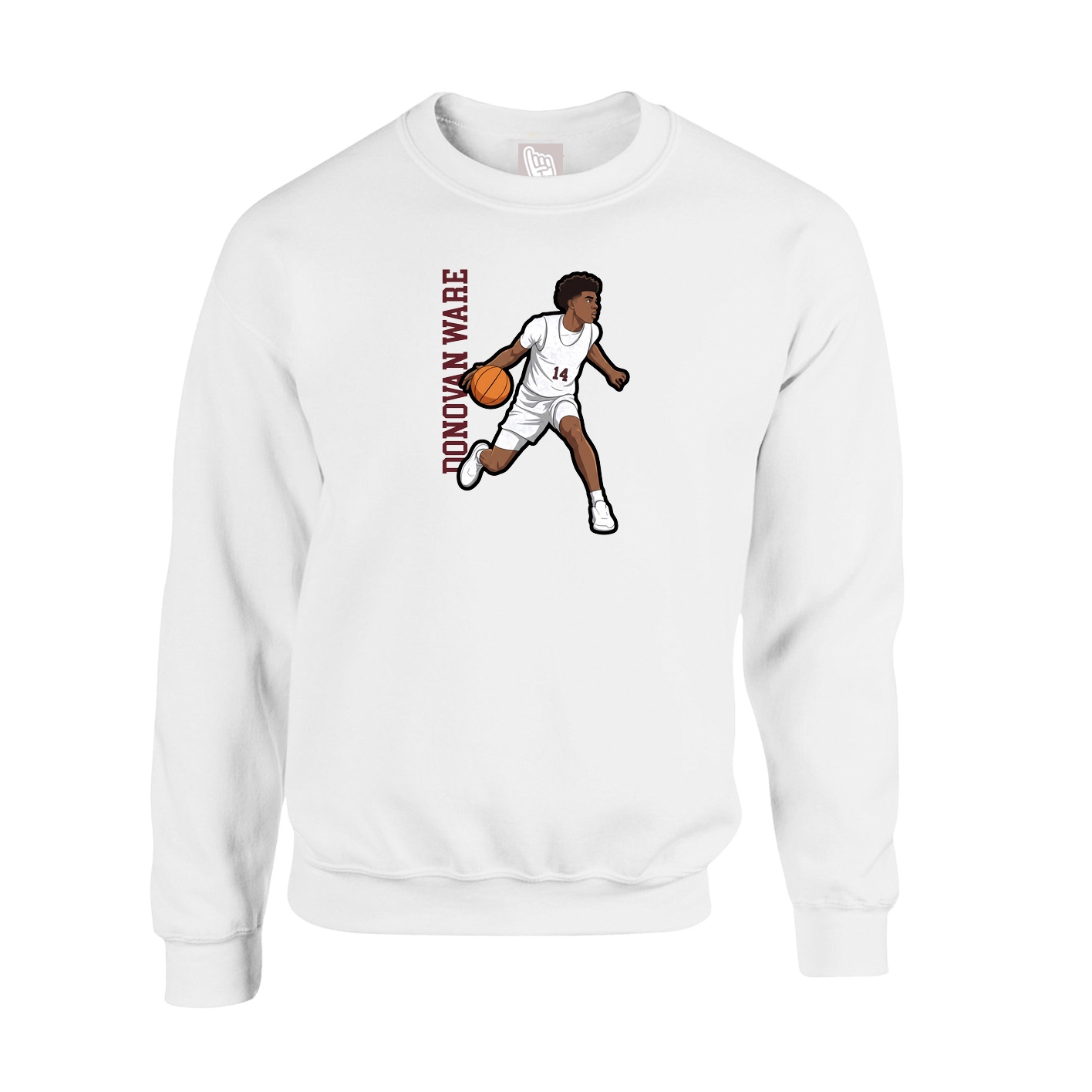 Fleece Crew — Name Vertical in White