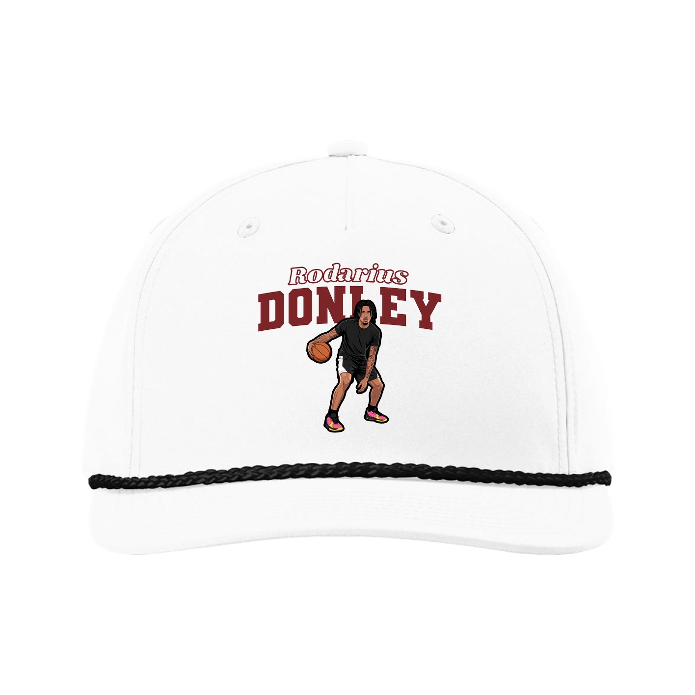 Five-Panel Classic Rope Cap — Name Arch in White