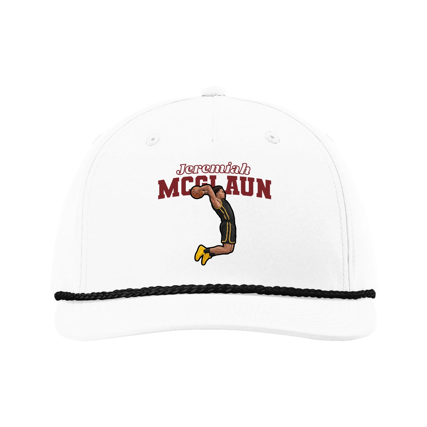 Five-Panel Classic Rope Cap — Name Arch in White