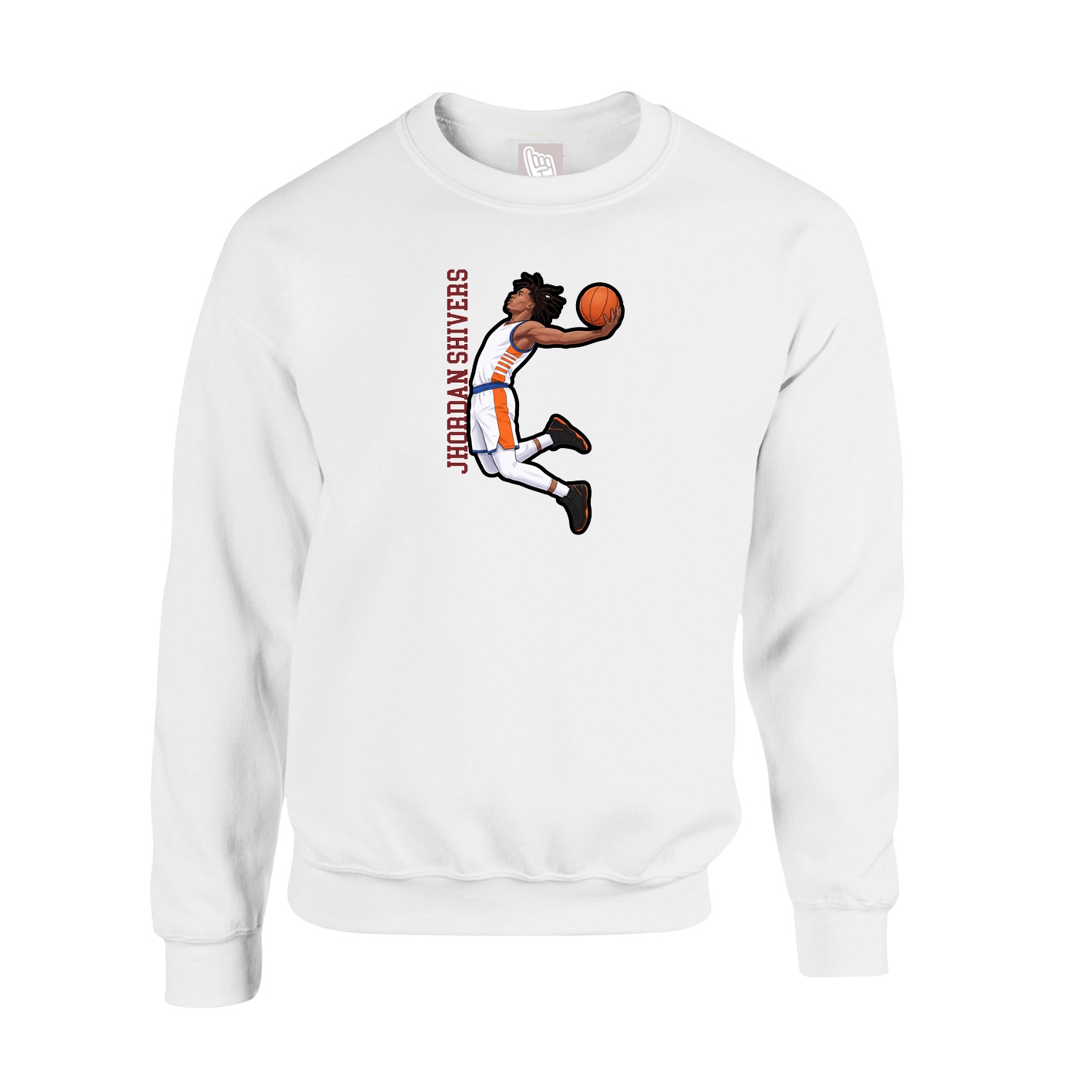 Fleece Crew — Name Vertical in White