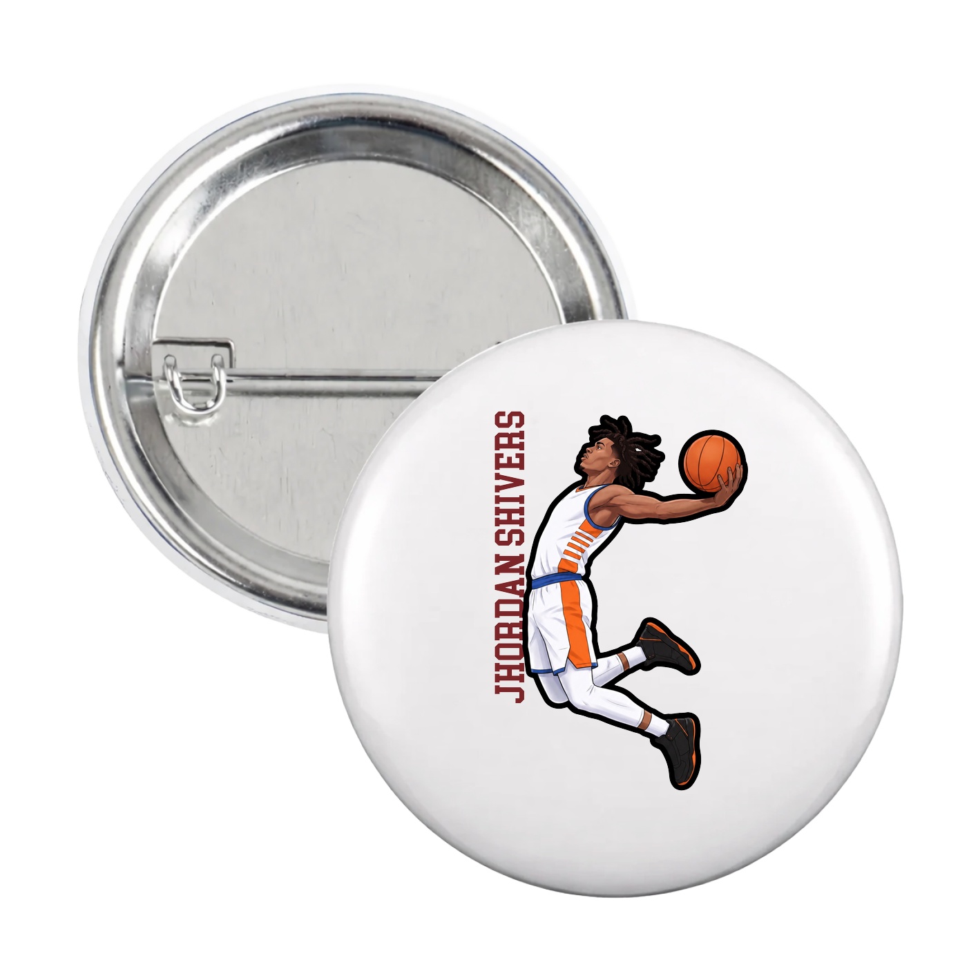 Game Day Button — Name Vertical in White