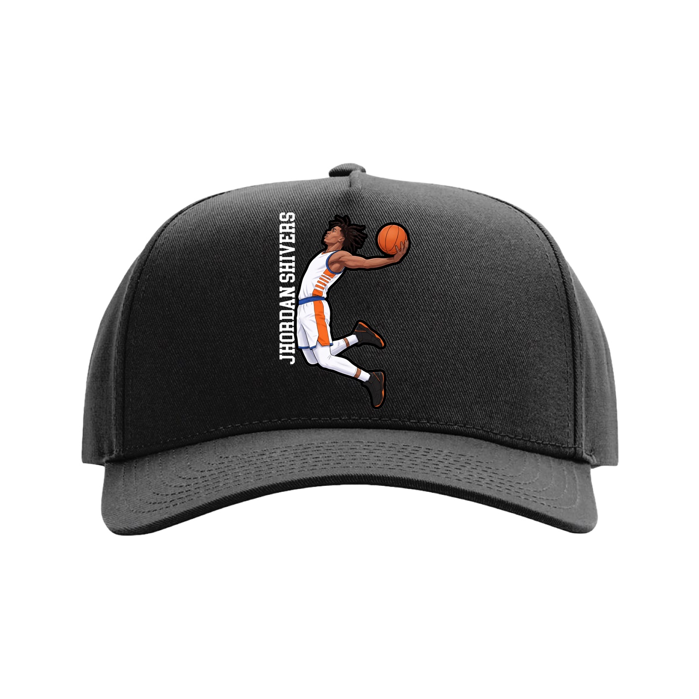 Full Fabric Five-Panel Champ Cap — Name Vertical in Black