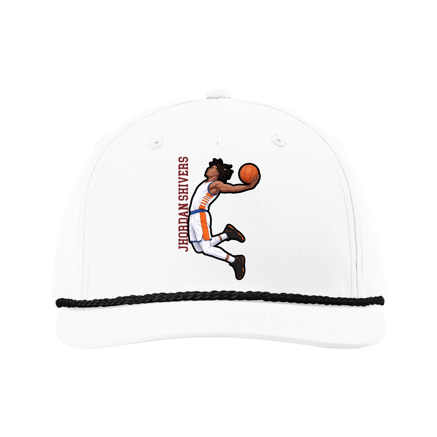 Five-Panel Classic Rope Cap — Name Vertical in White