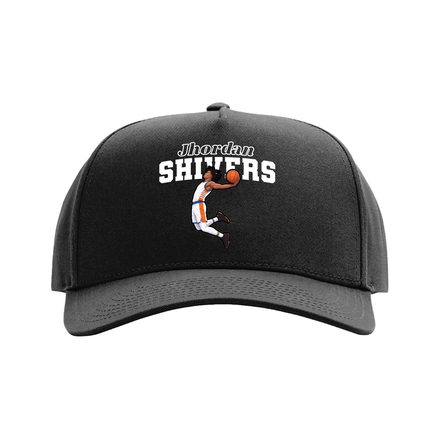 Full Fabric Five-Panel Champ Cap — Name Arch in Black