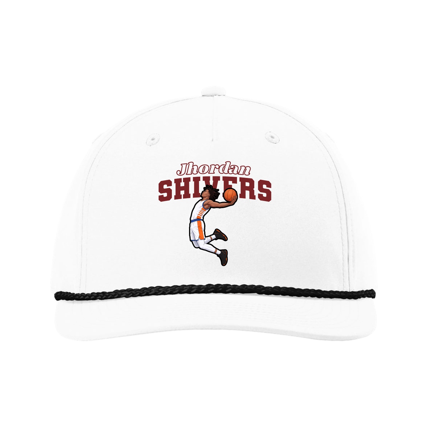 Five-Panel Classic Rope Cap — Name Arch in White