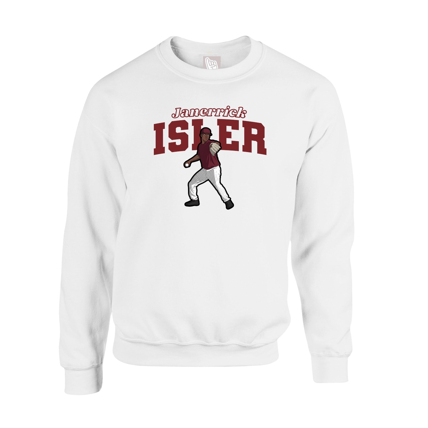 Fleece Crew — Name Arch in White