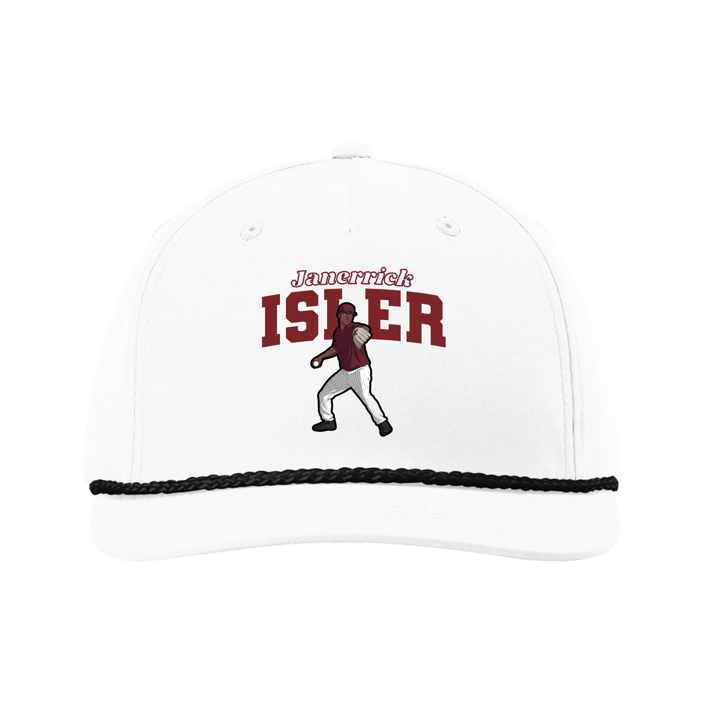 Five-Panel Classic Rope Cap — Name Arch in White